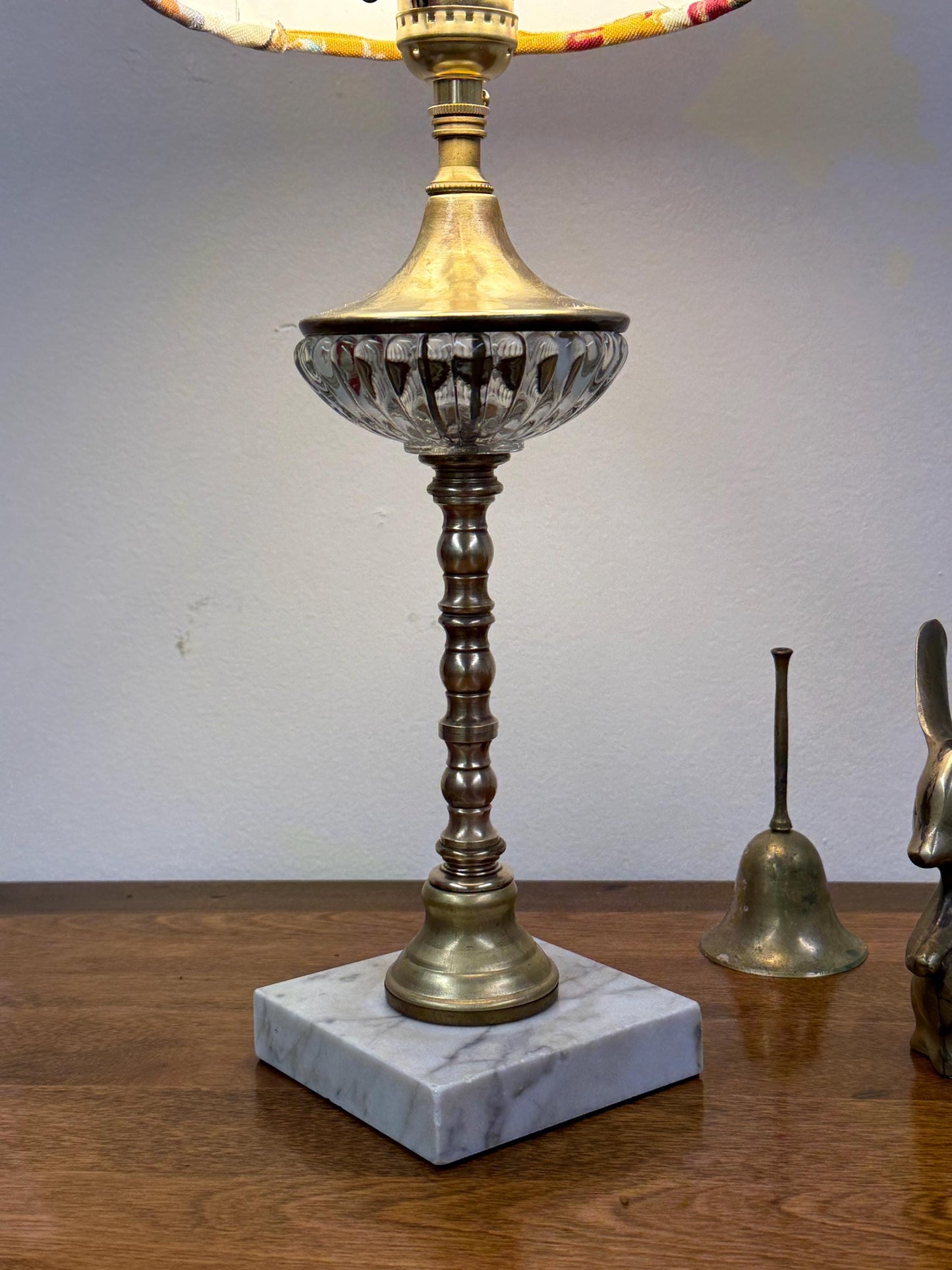 Vintage Ribbed Glass and Brass Lamp