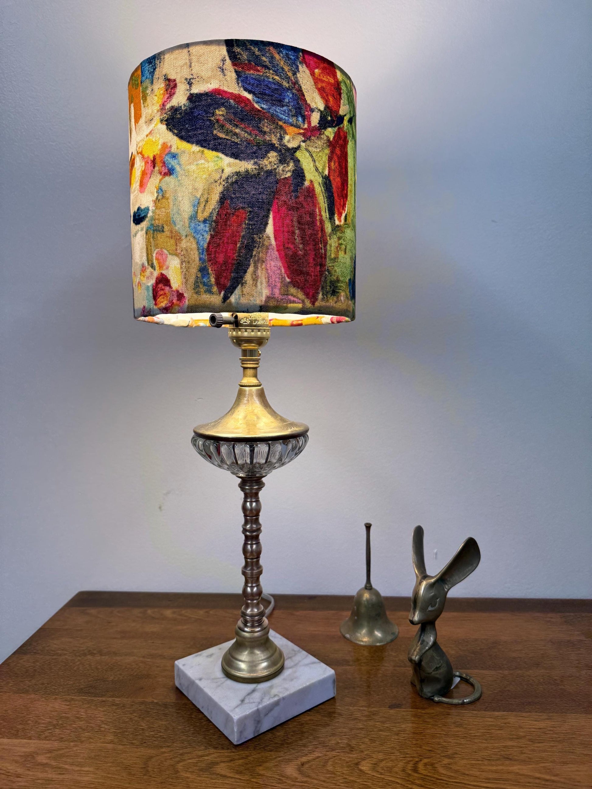 Vintage Ribbed Glass and Brass Lamp