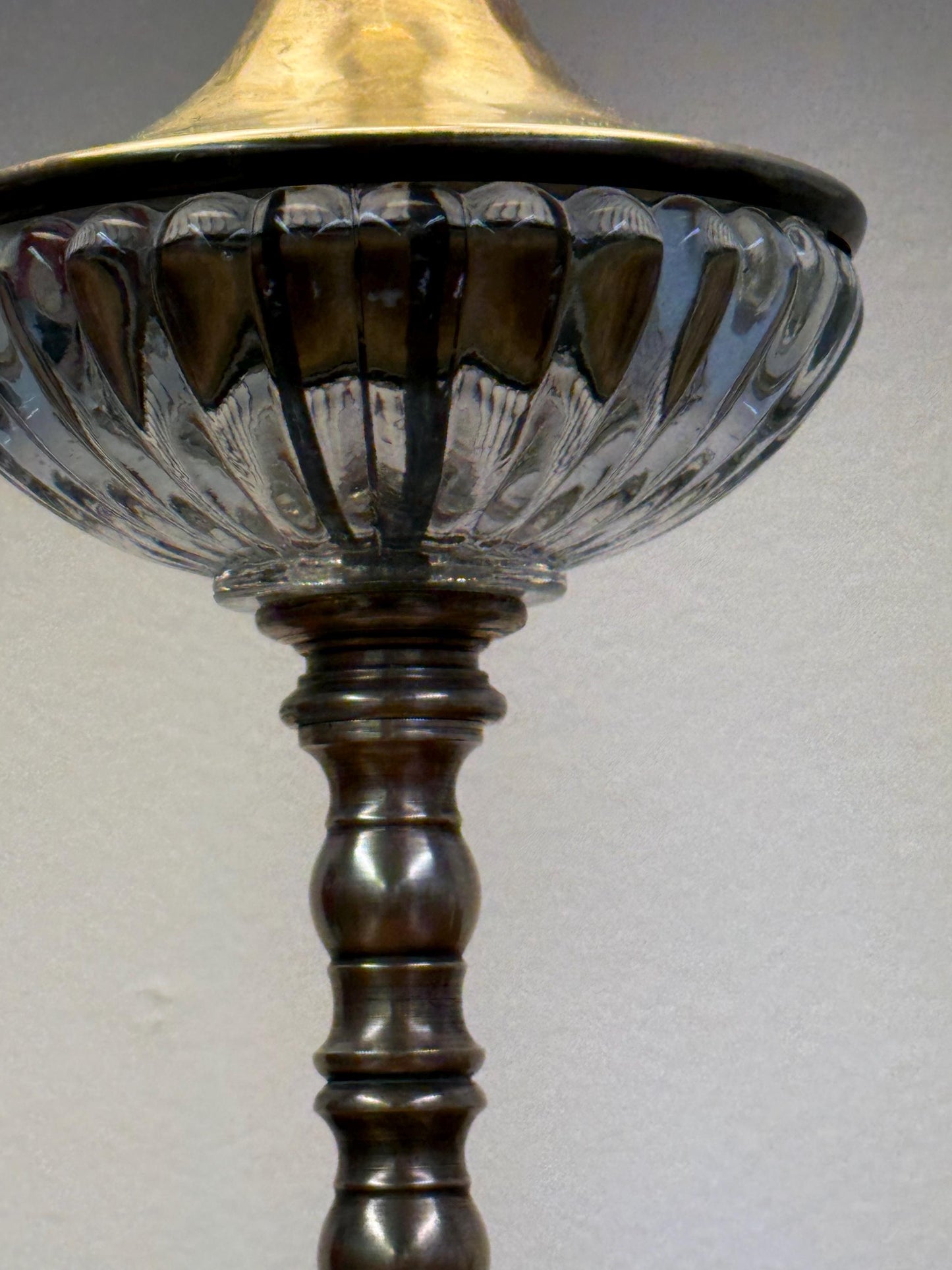 Vintage Ribbed Glass and Brass Lamp