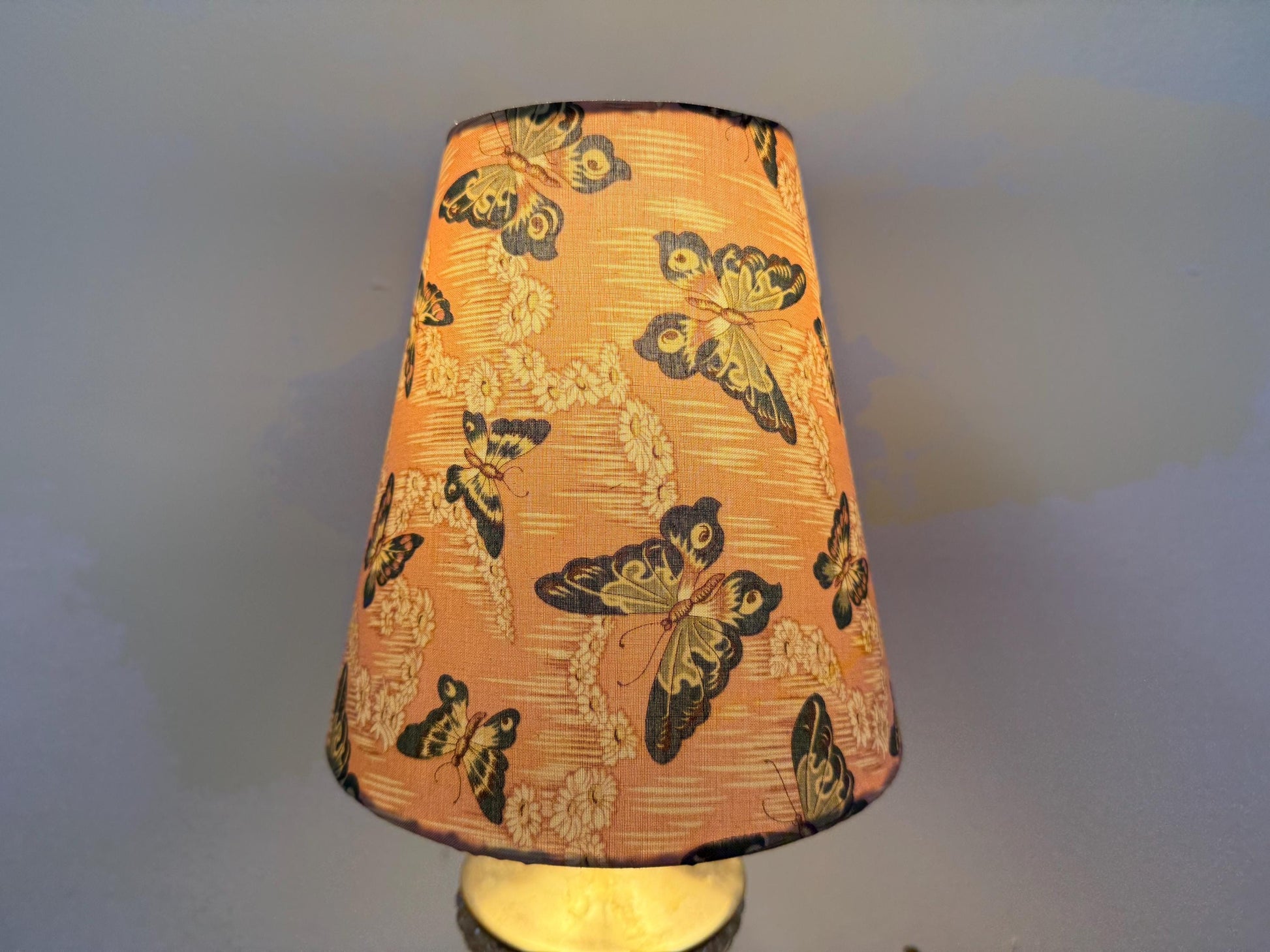Green Retro Buttflies on Pink, Small Handmade Cone Lampshade