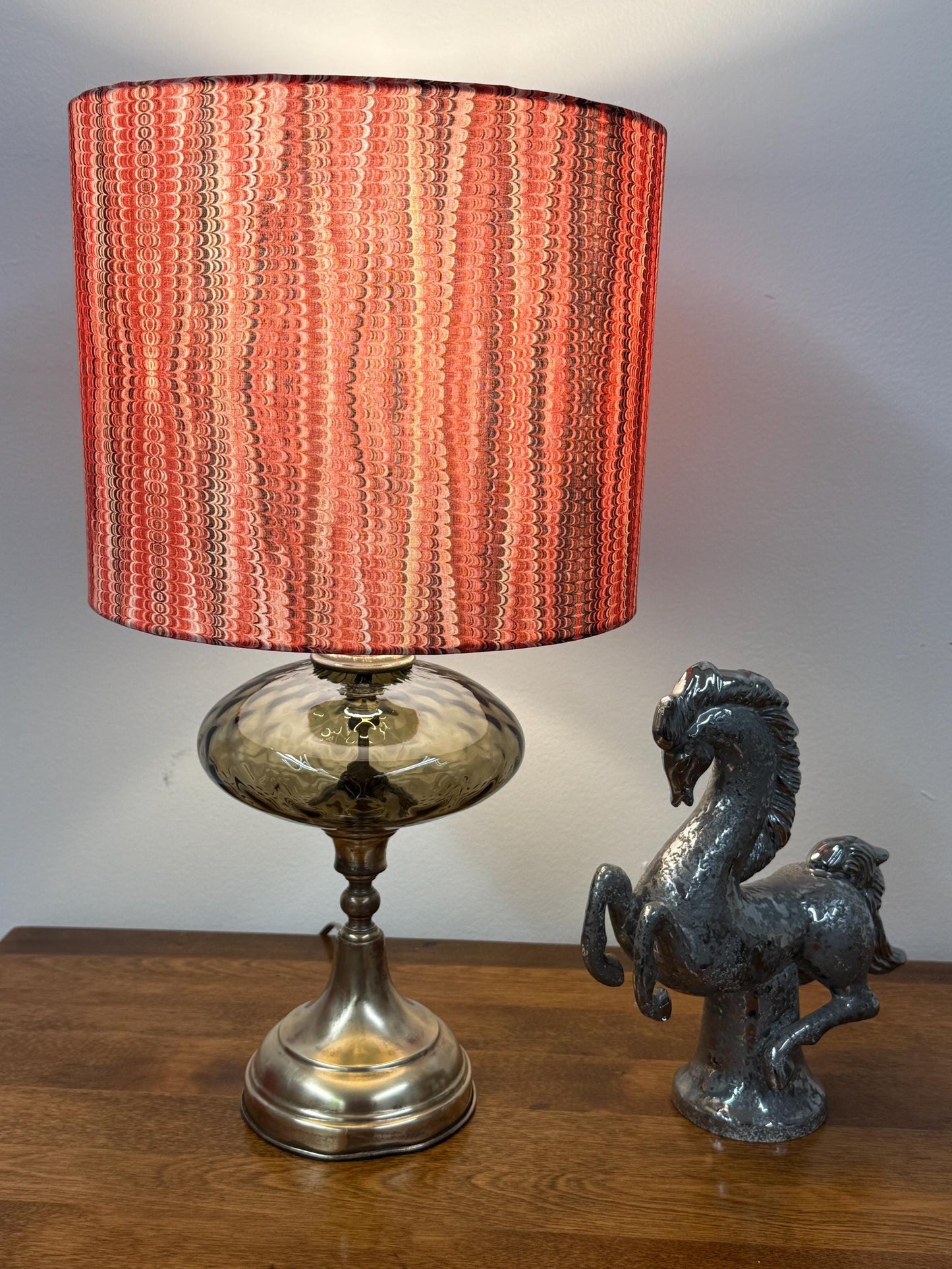 Smokey Grey Glass and Brass Lamp