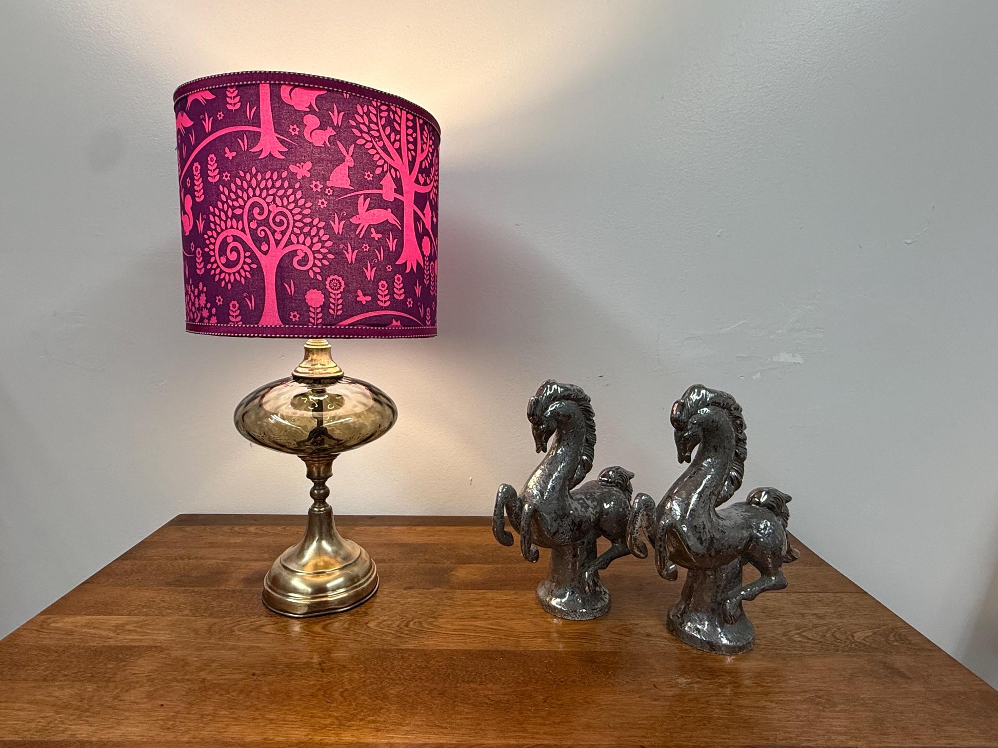 Smokey Grey Glass and Brass Lamp