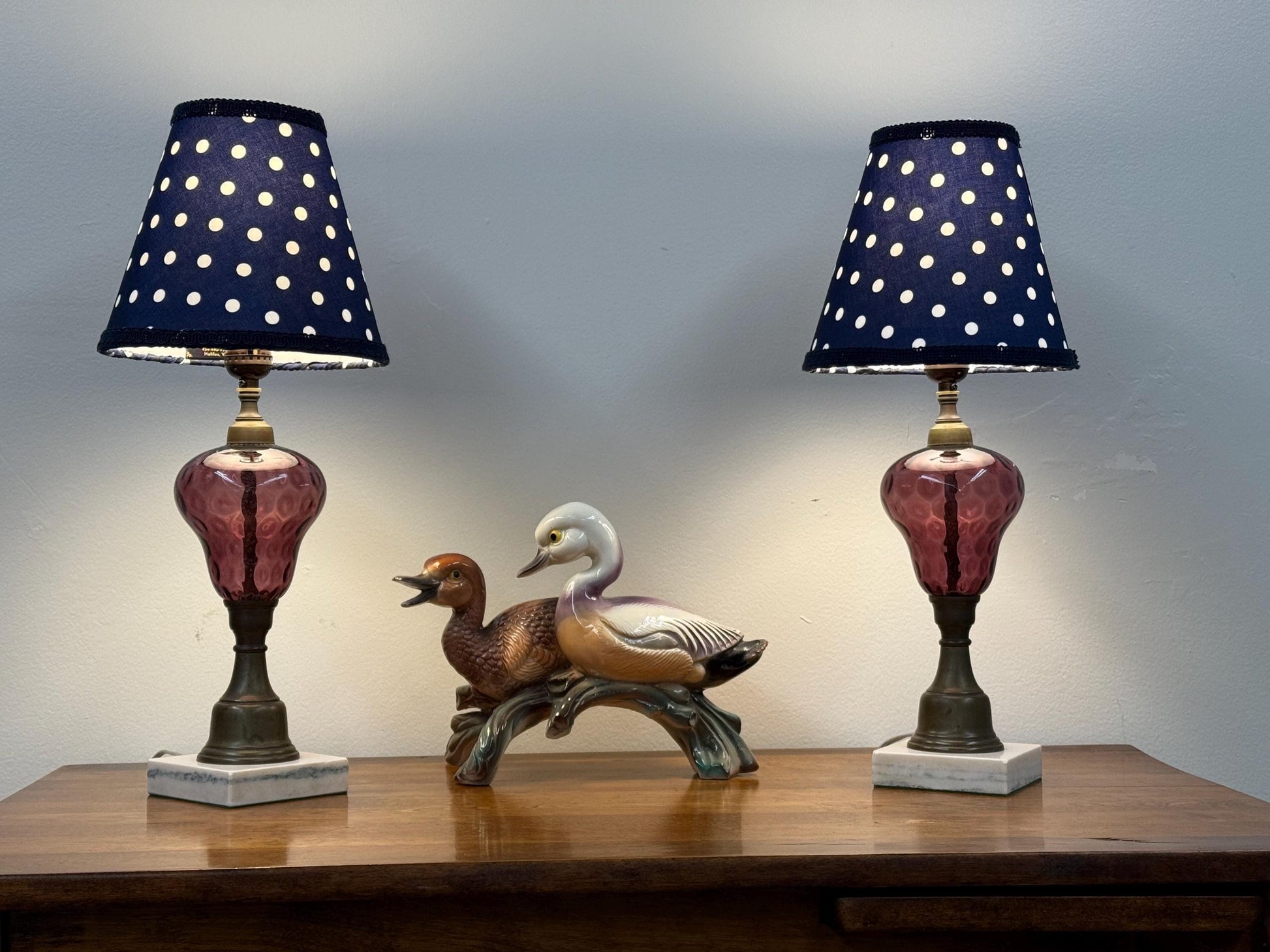 Vintage Amethyst / Purple Thumprint Glass Lamps, PAIR