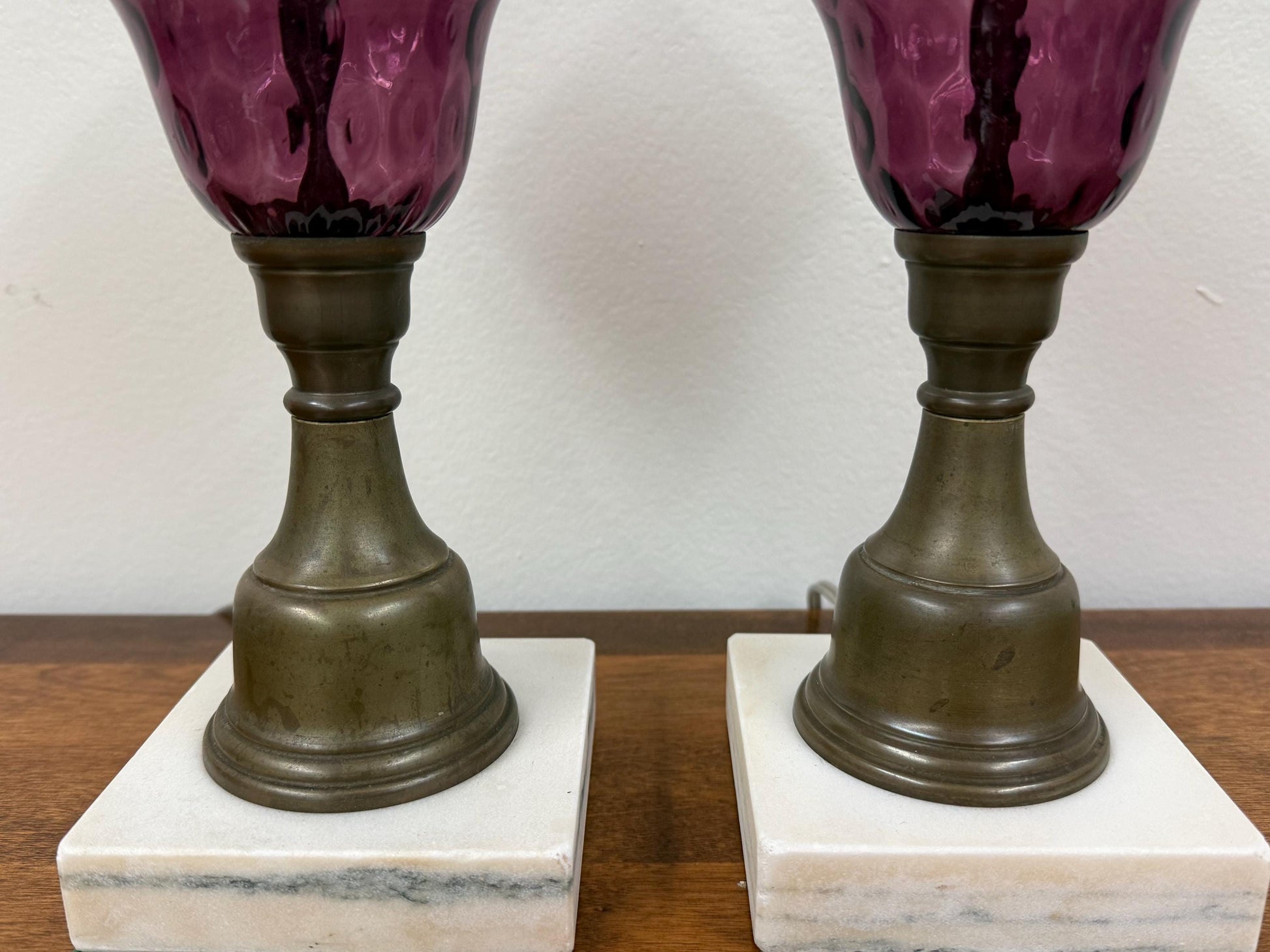 Vintage Amethyst / Purple Thumprint Glass Lamps, PAIR