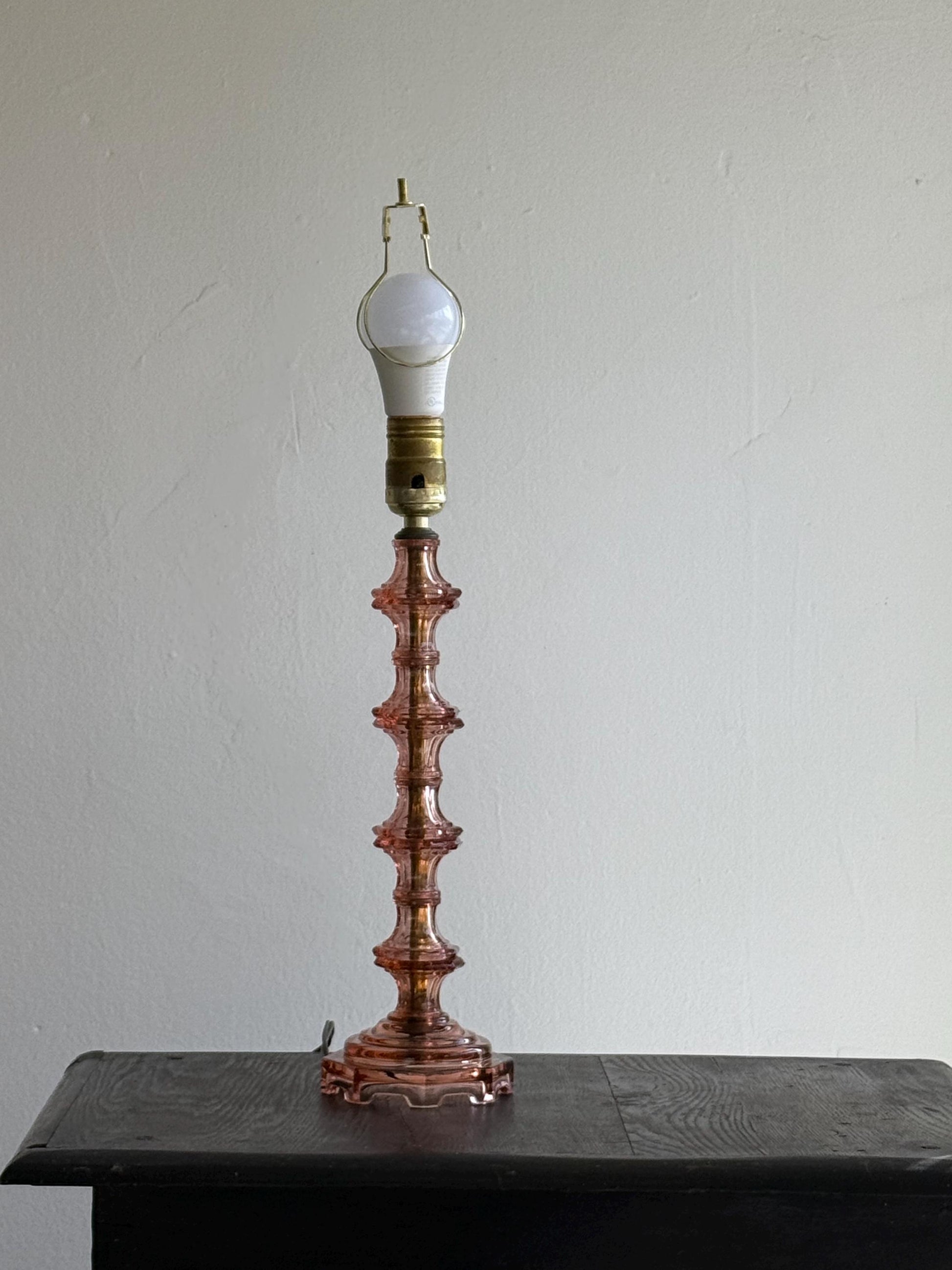 Pink Depression Glass Lamp, Vintage