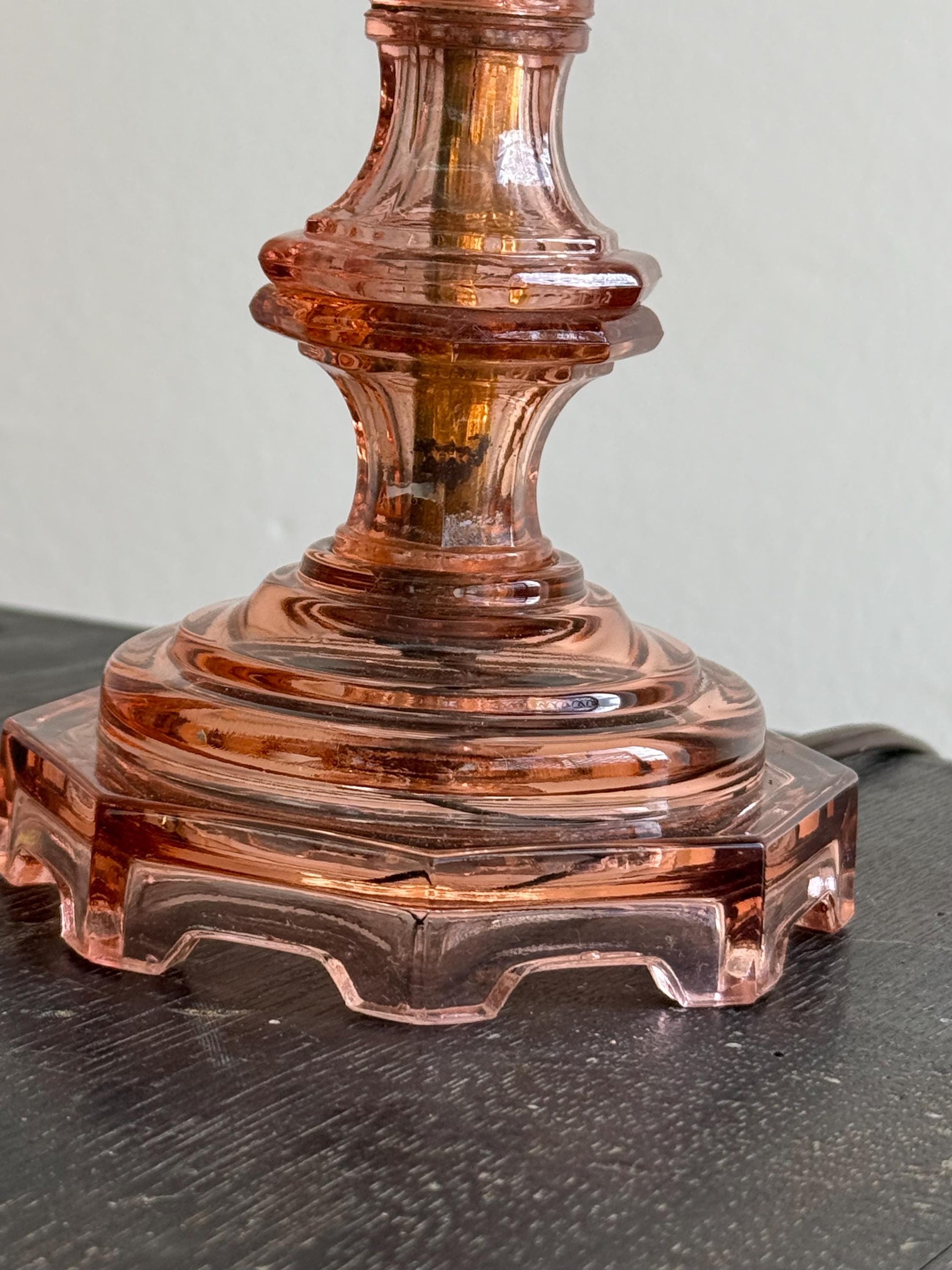 Pink Depression Glass Lamp, Vintage
