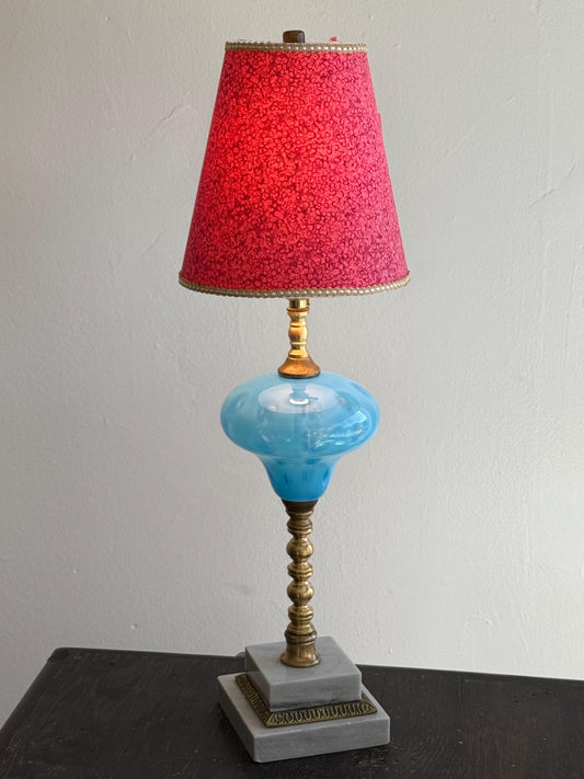 Turquoise Glass Thumprint Lamp, Vintage Refurbished