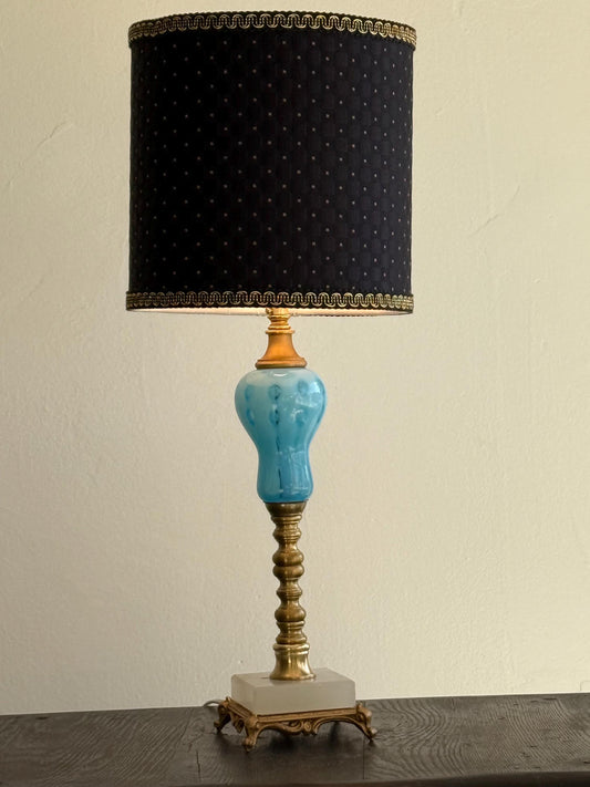 Turquoise Glass Thumprint Lamp, Vintage Refurbished