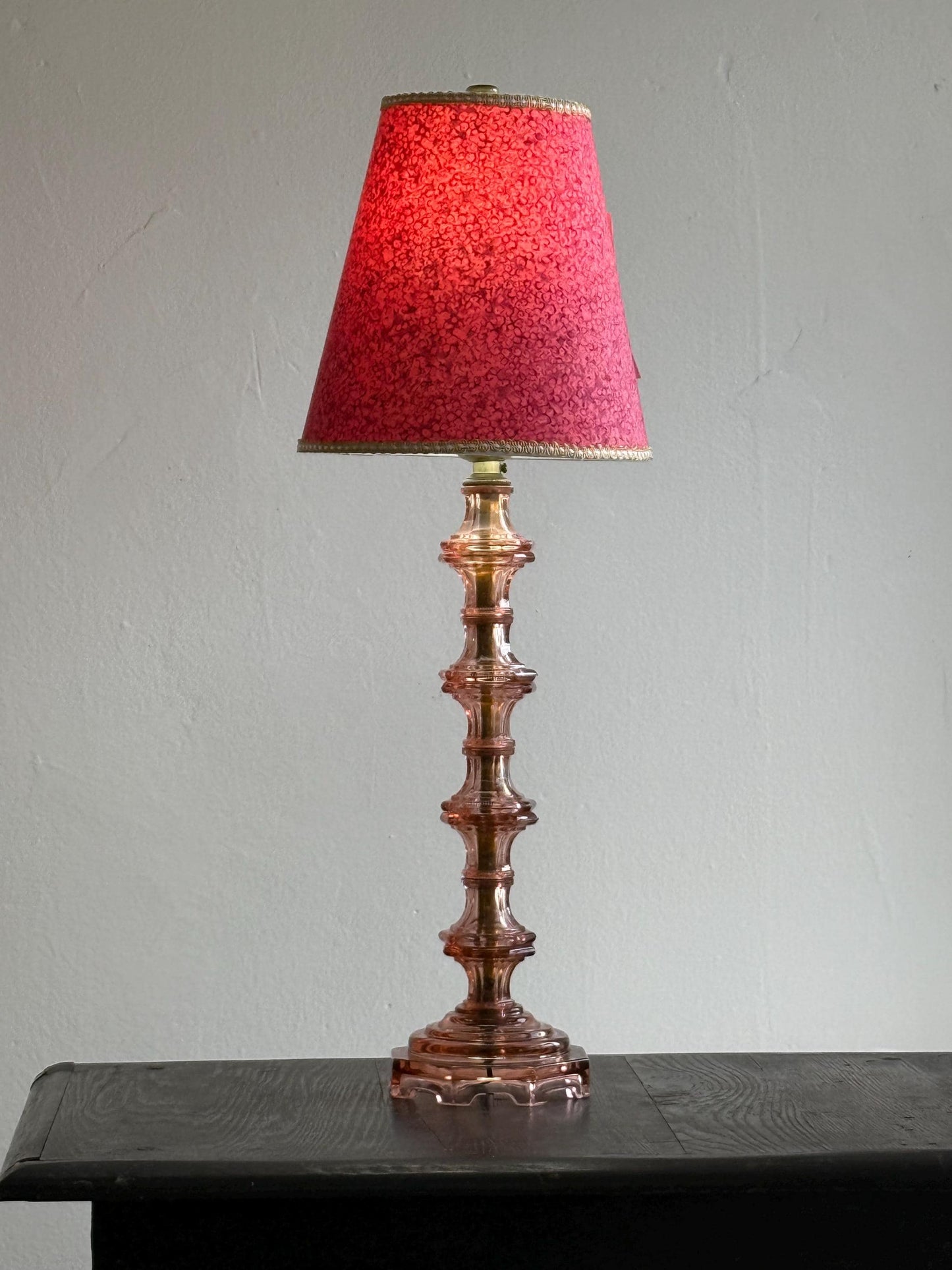 Pink Depression Glass Lamp, Vintage