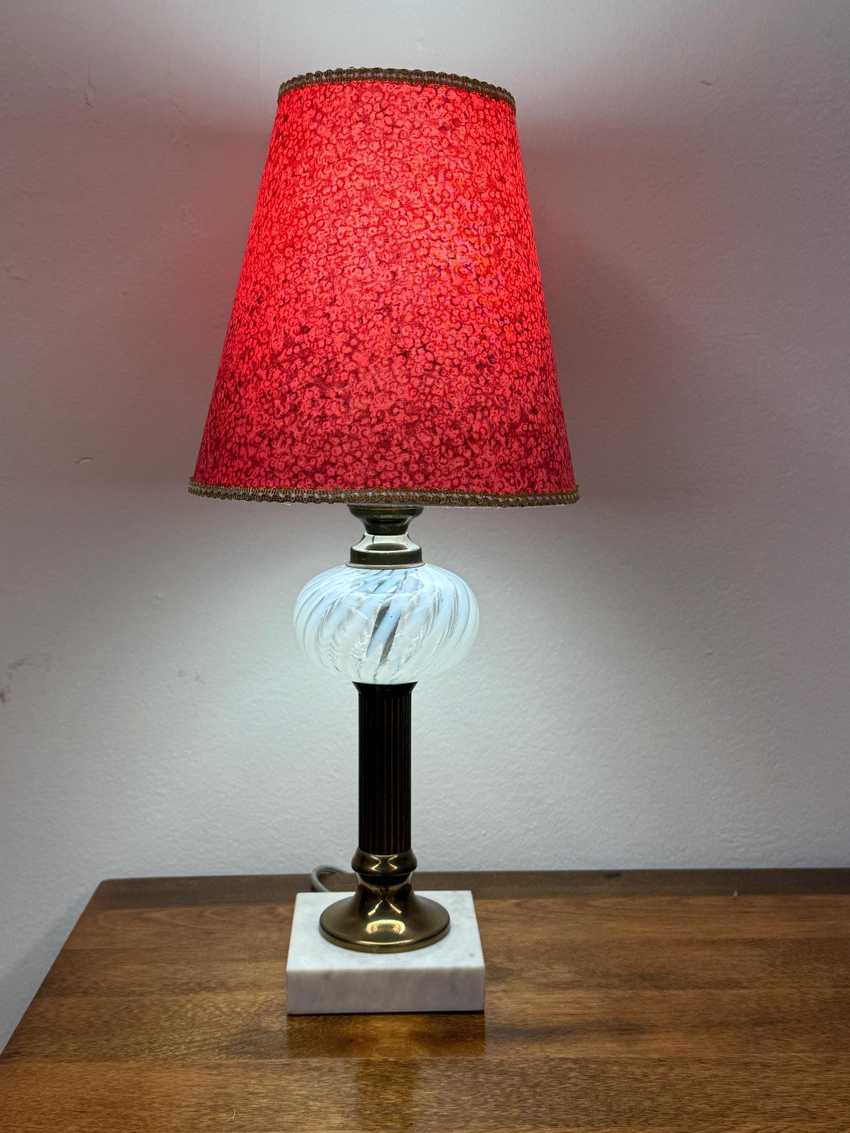 Vintage Fenton Glass White Swirl Glass Lamp