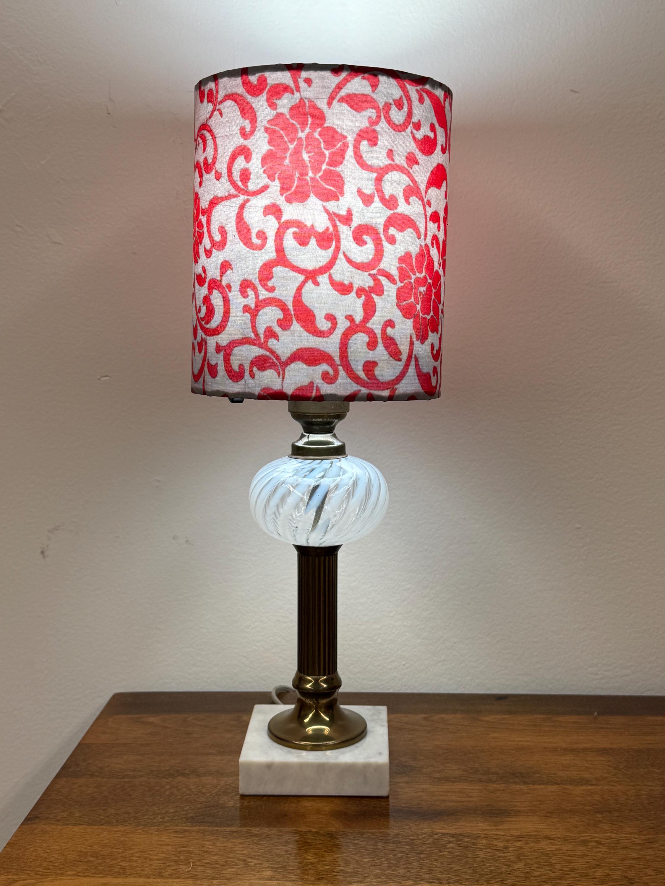Vintage Fenton Glass White Swirl Glass Lamp