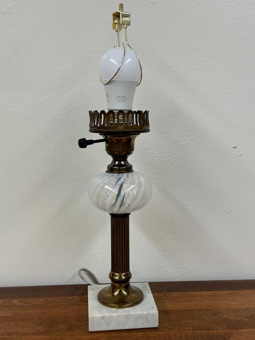 Vintage Fenton Glass White Swirl Glass Lamp