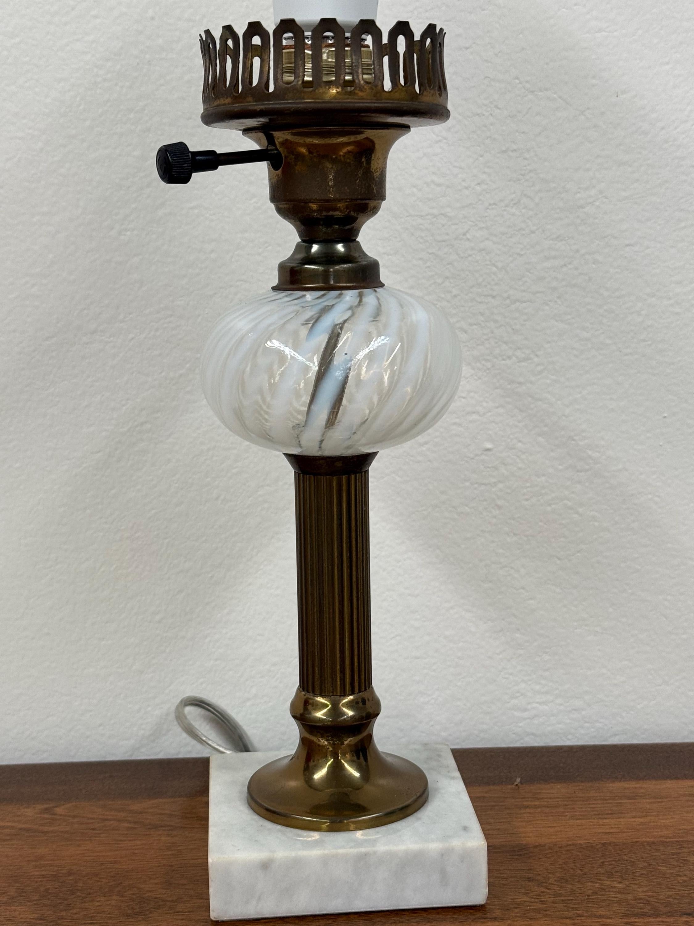 Vintage Fenton Glass White Swirl Glass Lamp