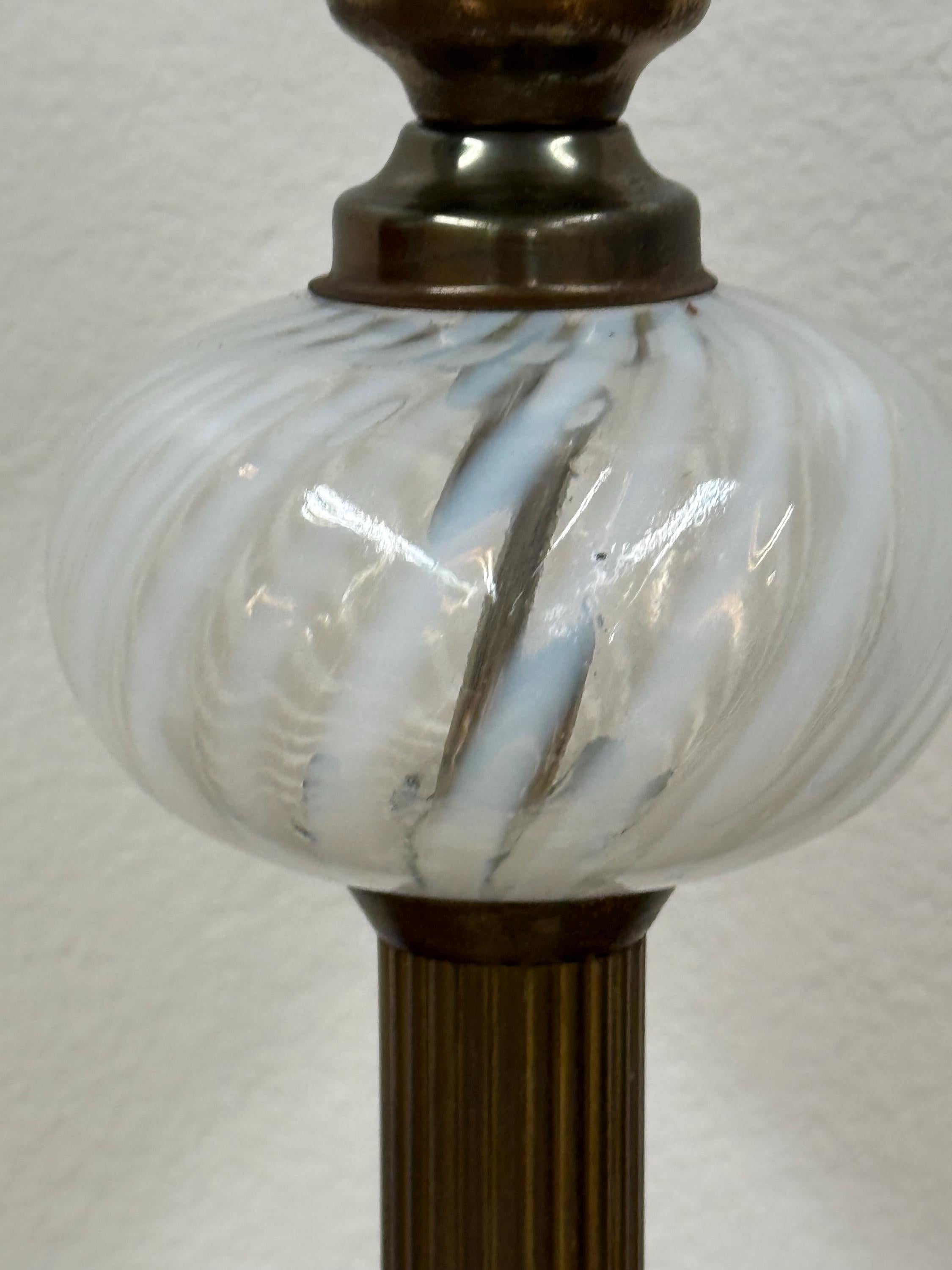 Vintage Fenton Glass White Swirl Glass Lamp