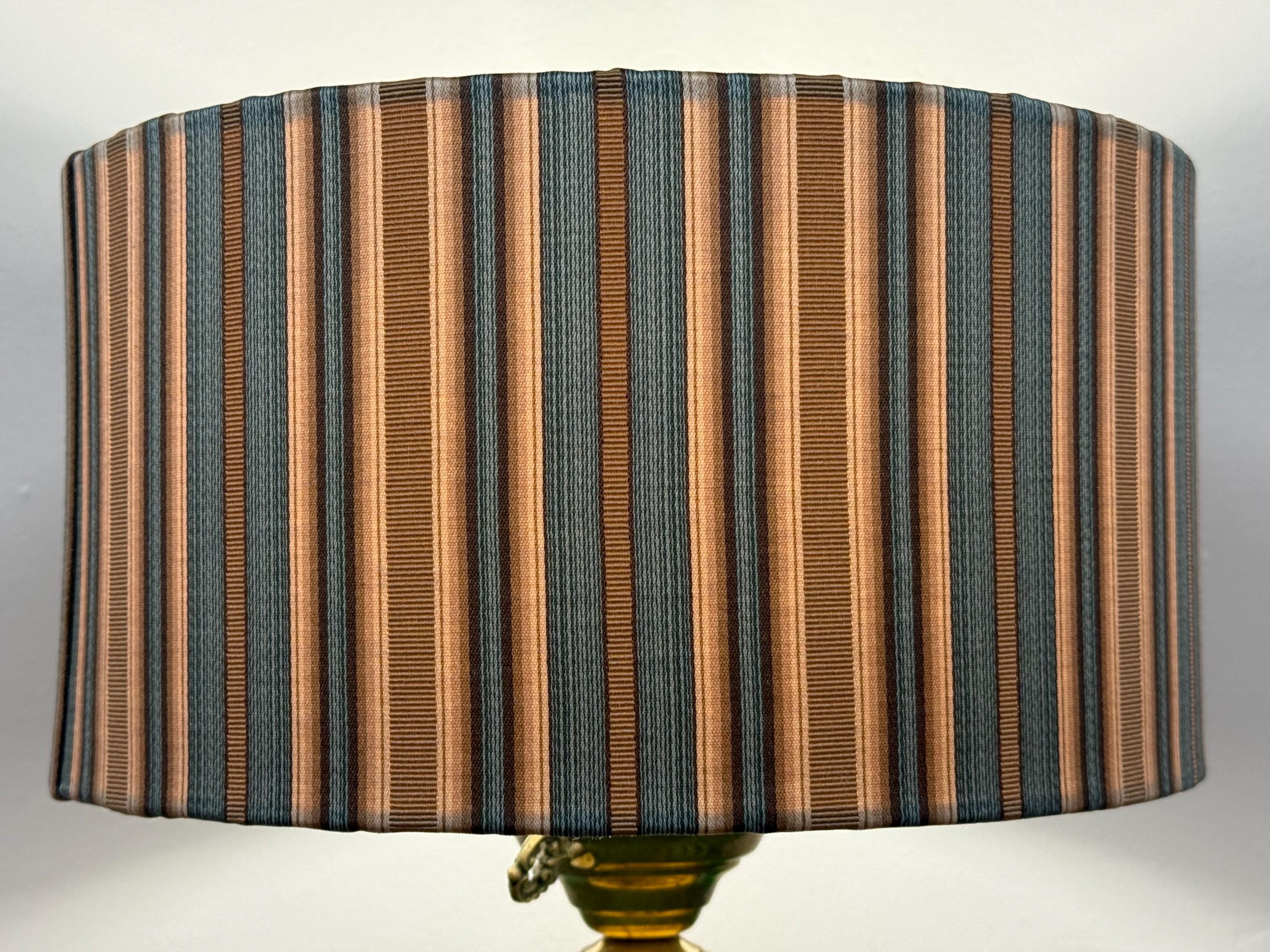 Blue and Tan Striped 12” Diameter 6” Tall DRUM Lampshade