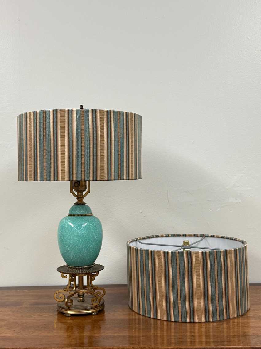 Blue and Tan Striped 12” Diameter 6” Tall DRUM Lampshade