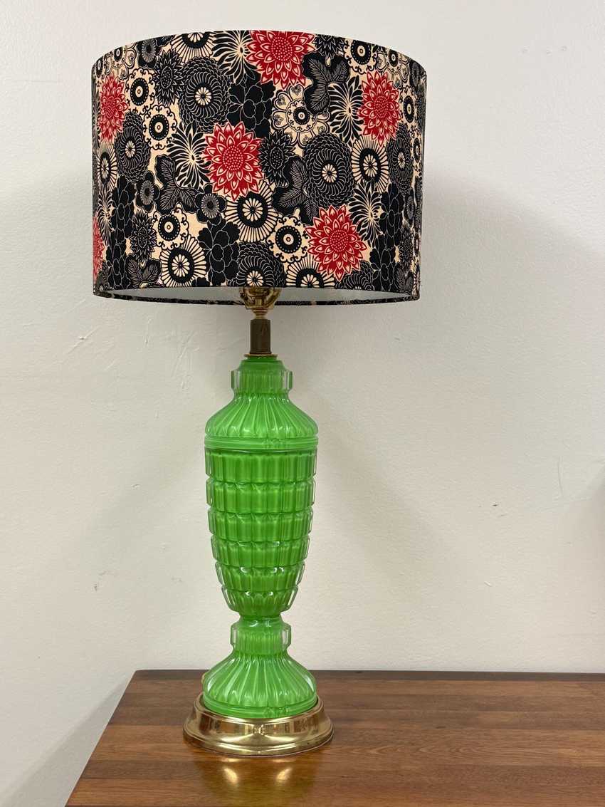 Red and Black Floral Cotton Drum Lampshade - Multiple Sizes Available