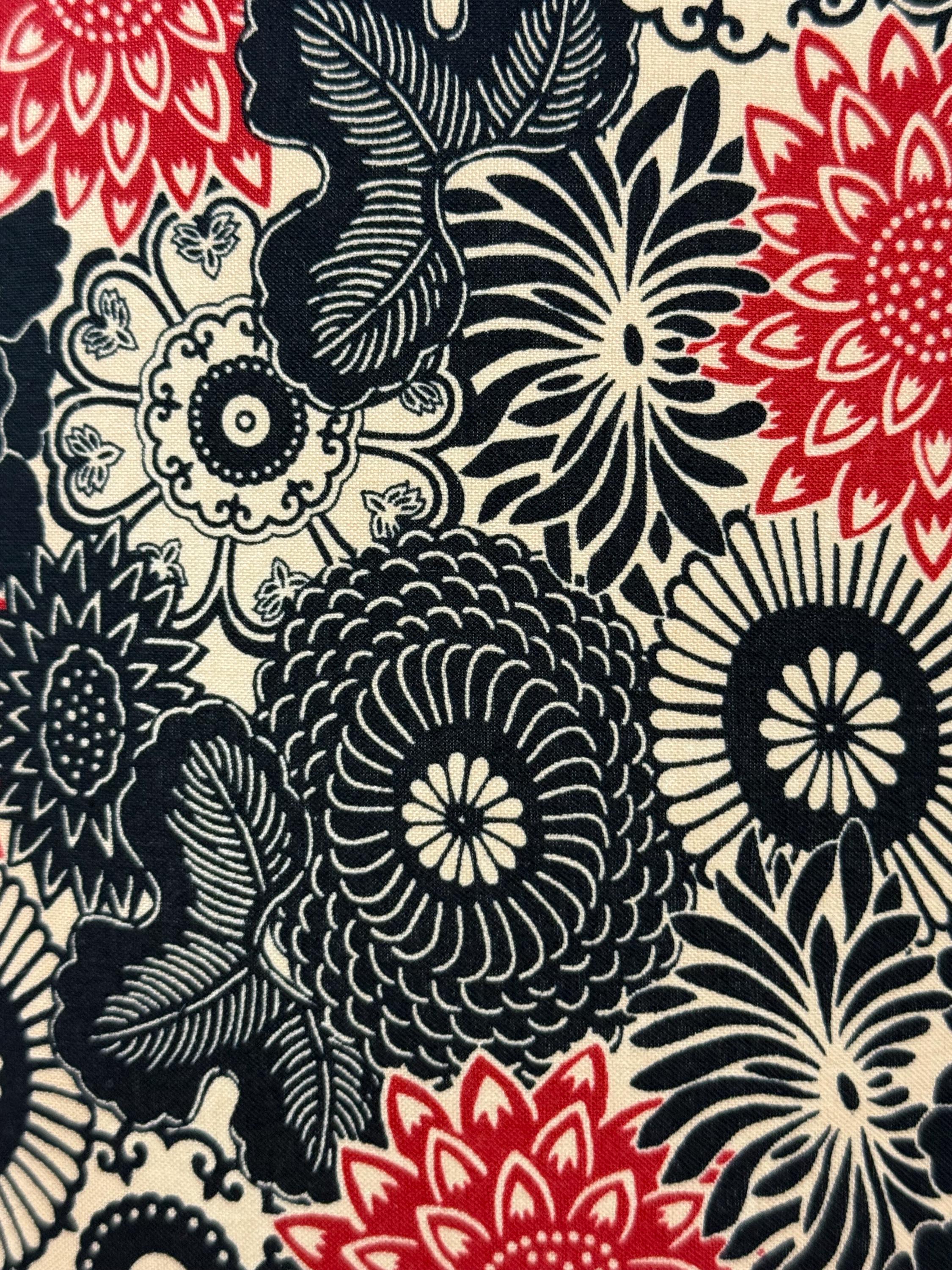 Red and Black Floral Cotton Drum Lampshade - Multiple Sizes Available