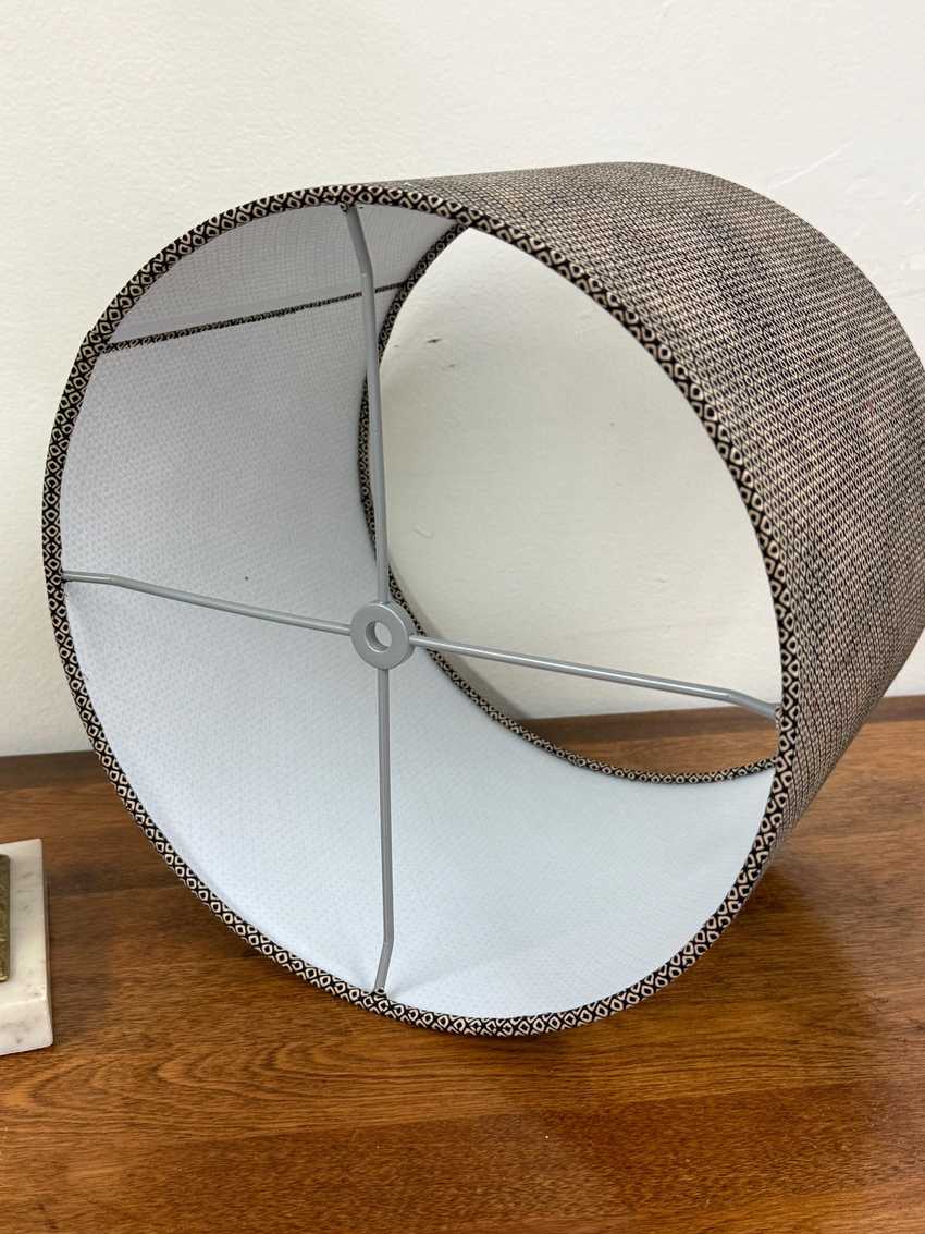 12 Inch Drum Lampshade Covered in Black Shibori Patterned Cotton
