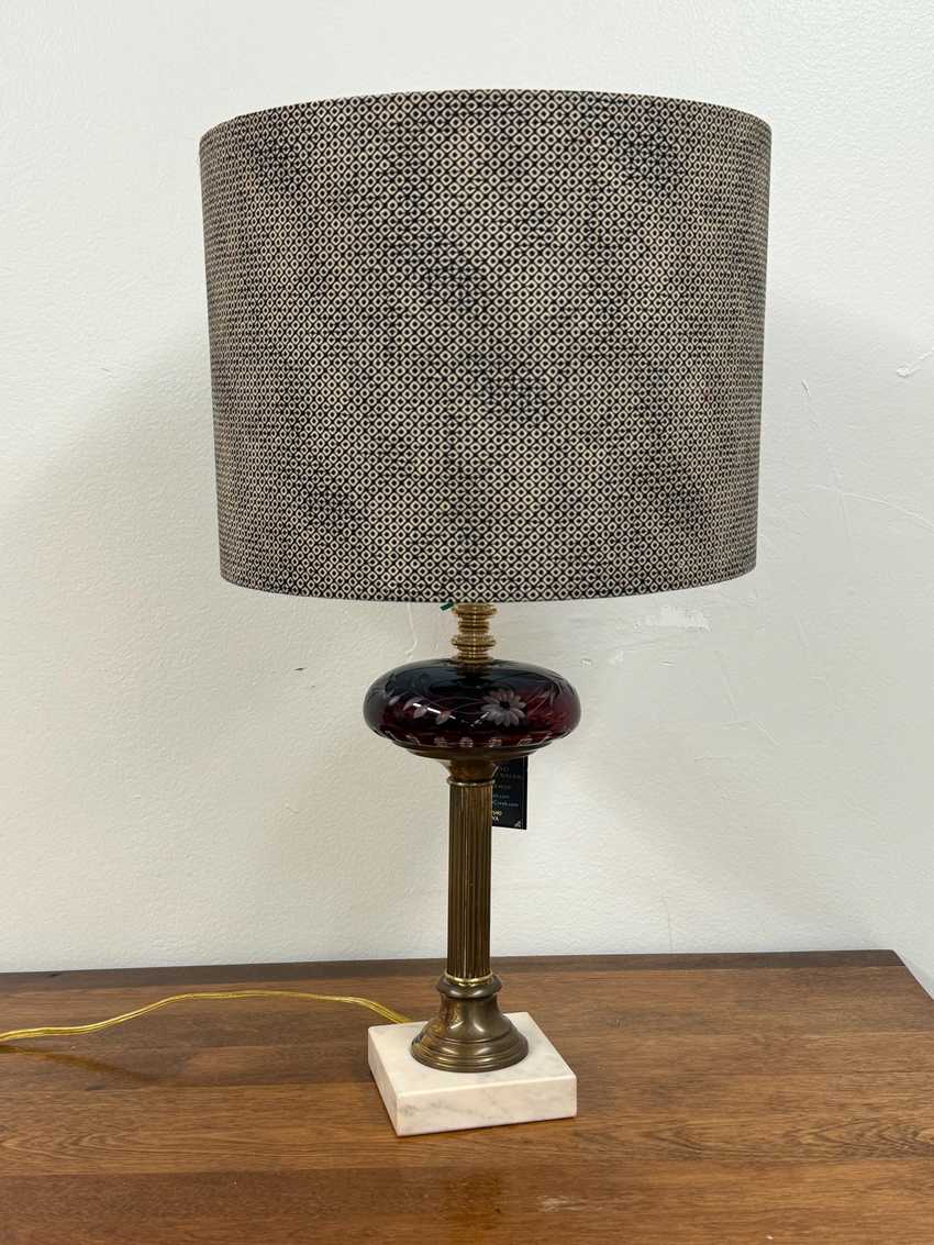 12 Inch Drum Lampshade Covered in Black Shibori Patterned Cotton