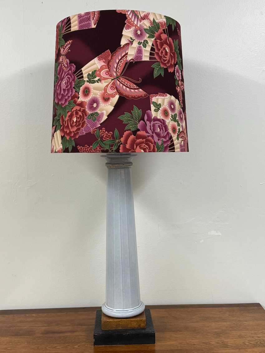 Tall Ceramic Column Lamp on Gold and Black Base