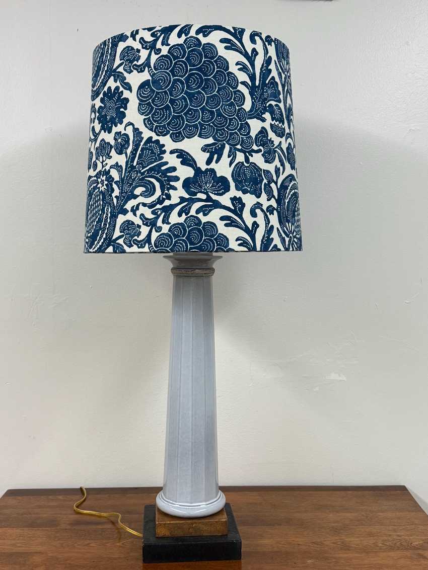 Tall Ceramic Column Lamp on Gold and Black Base