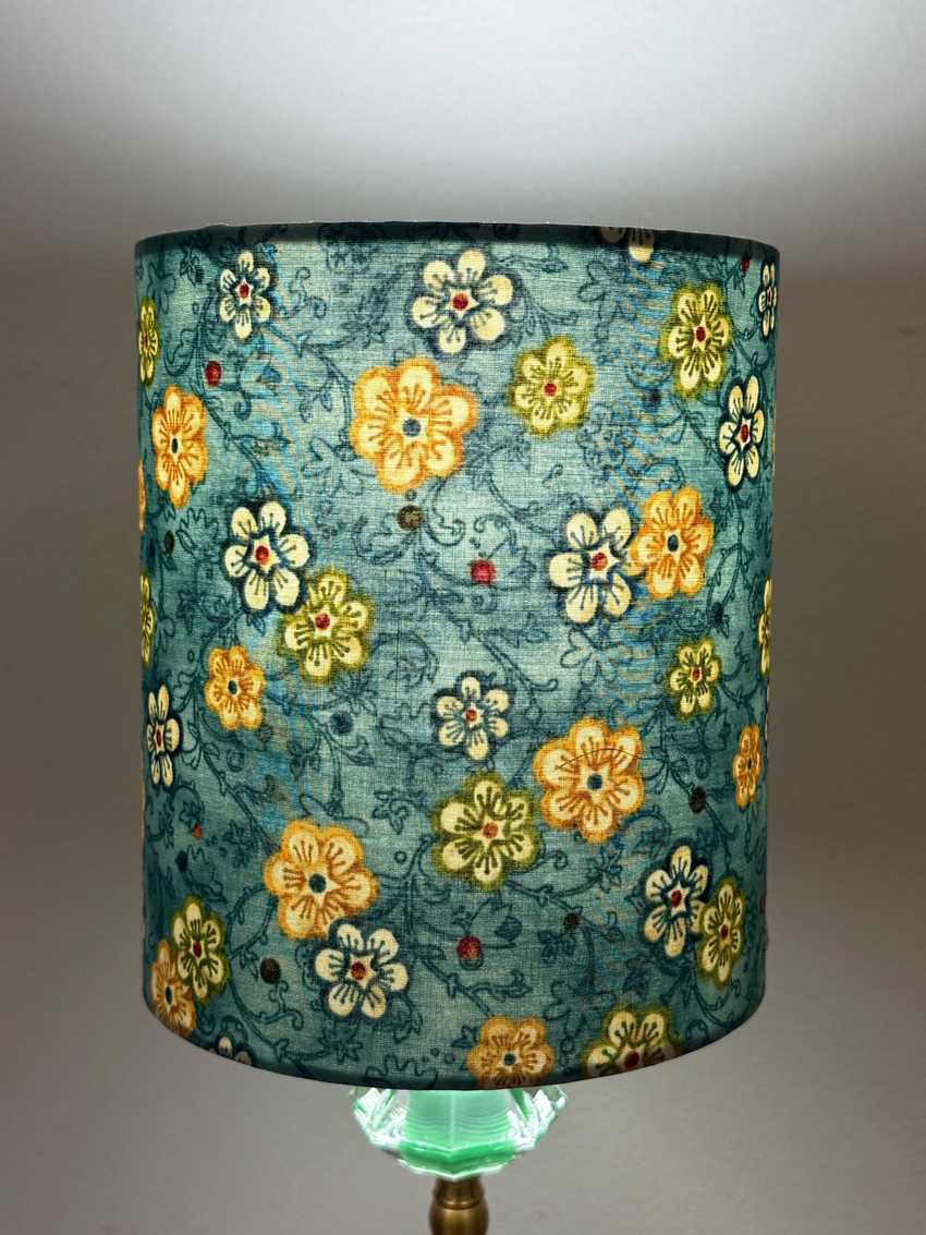 6 Inch Drum Lampshade, Floral Teal