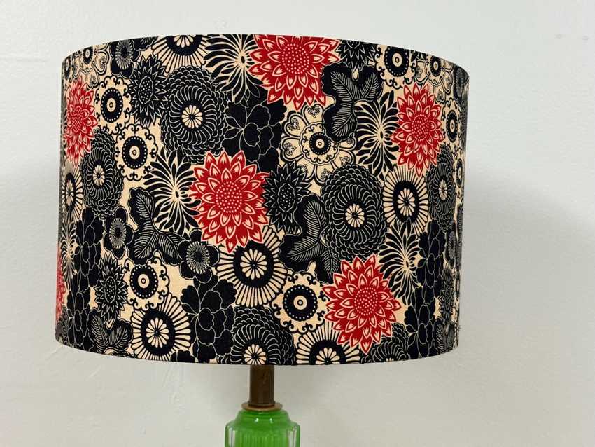 Red and Black Floral Cotton Drum Lampshade - Multiple Sizes Available