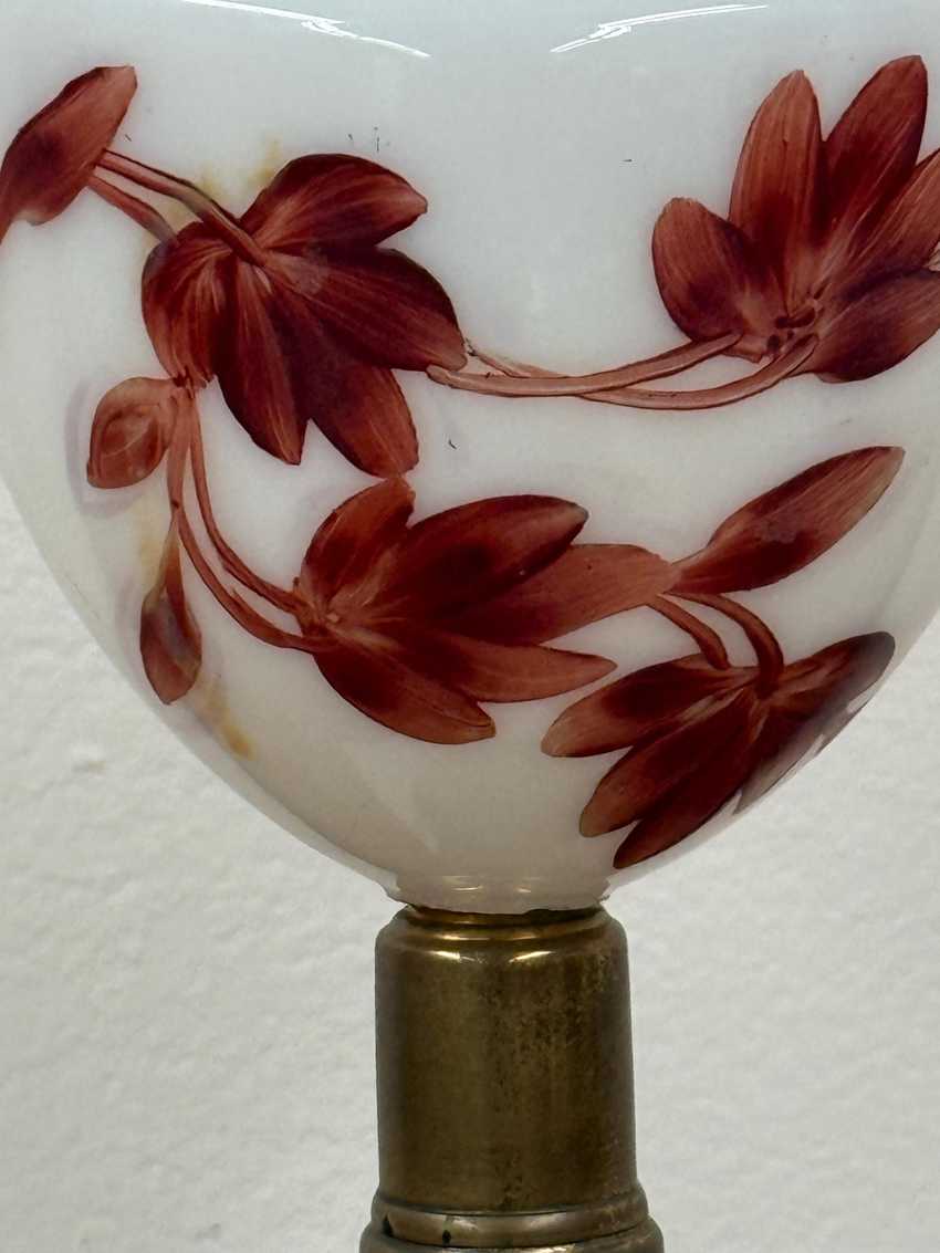 Vintage Painted Milk Glass and Brass Lamp