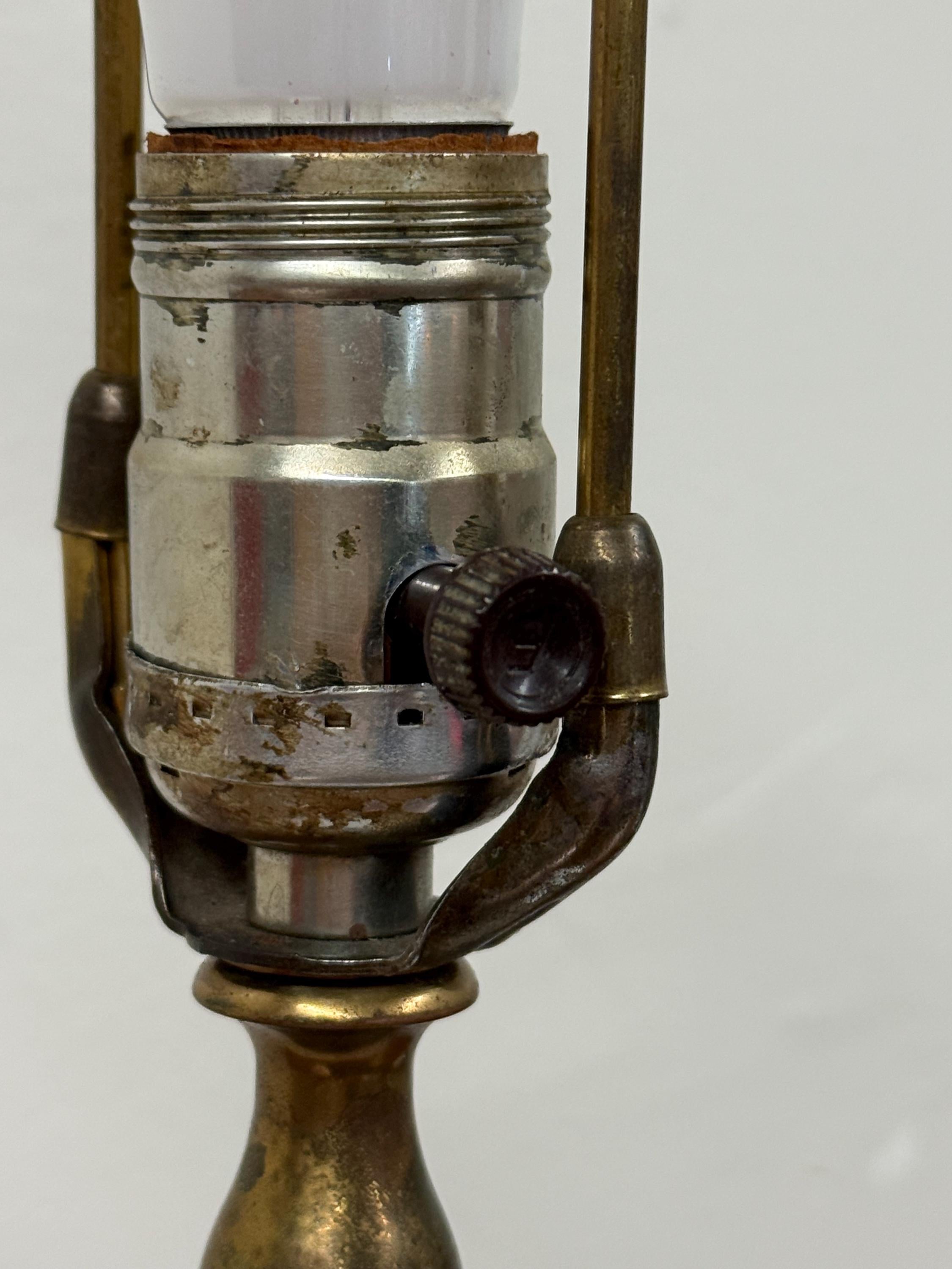 Vintage Painted Milk Glass and Brass Lamp
