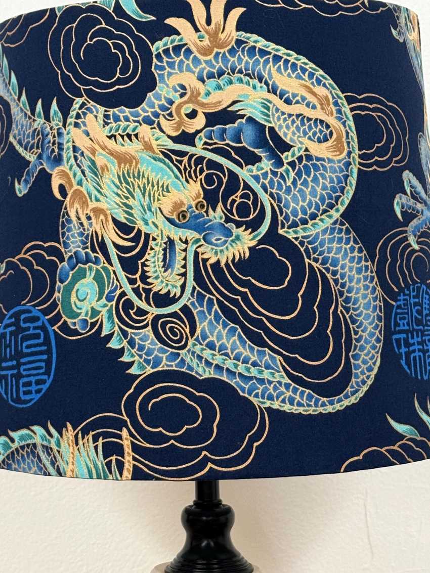 12” Medium Empire Lampshade in Navy and Gold Dragons