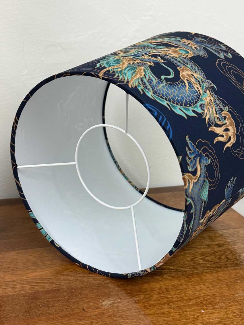 12” Medium Empire Lampshade in Navy and Gold Dragons