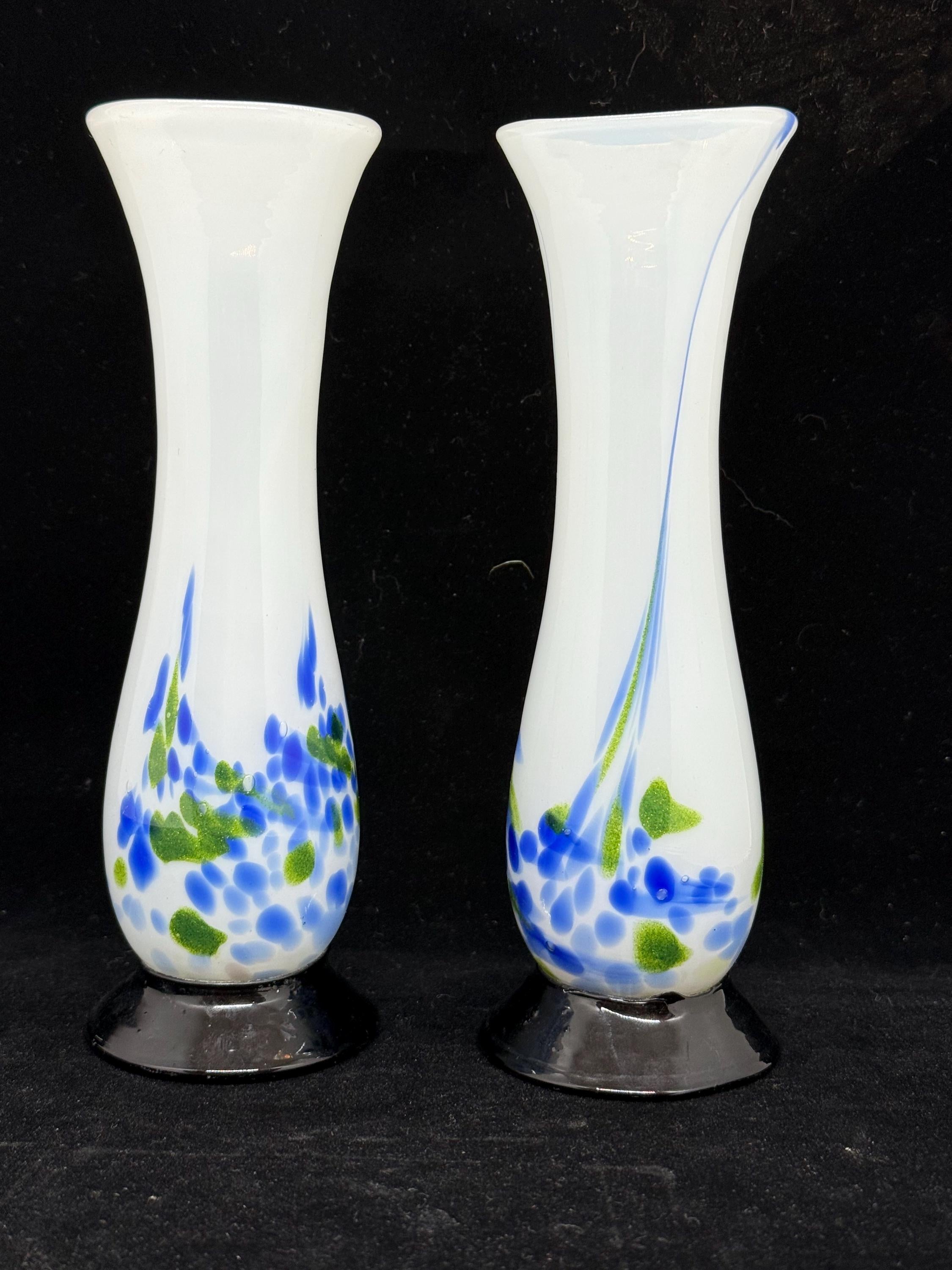 Pair of Art Glass Vases, Made in Japan