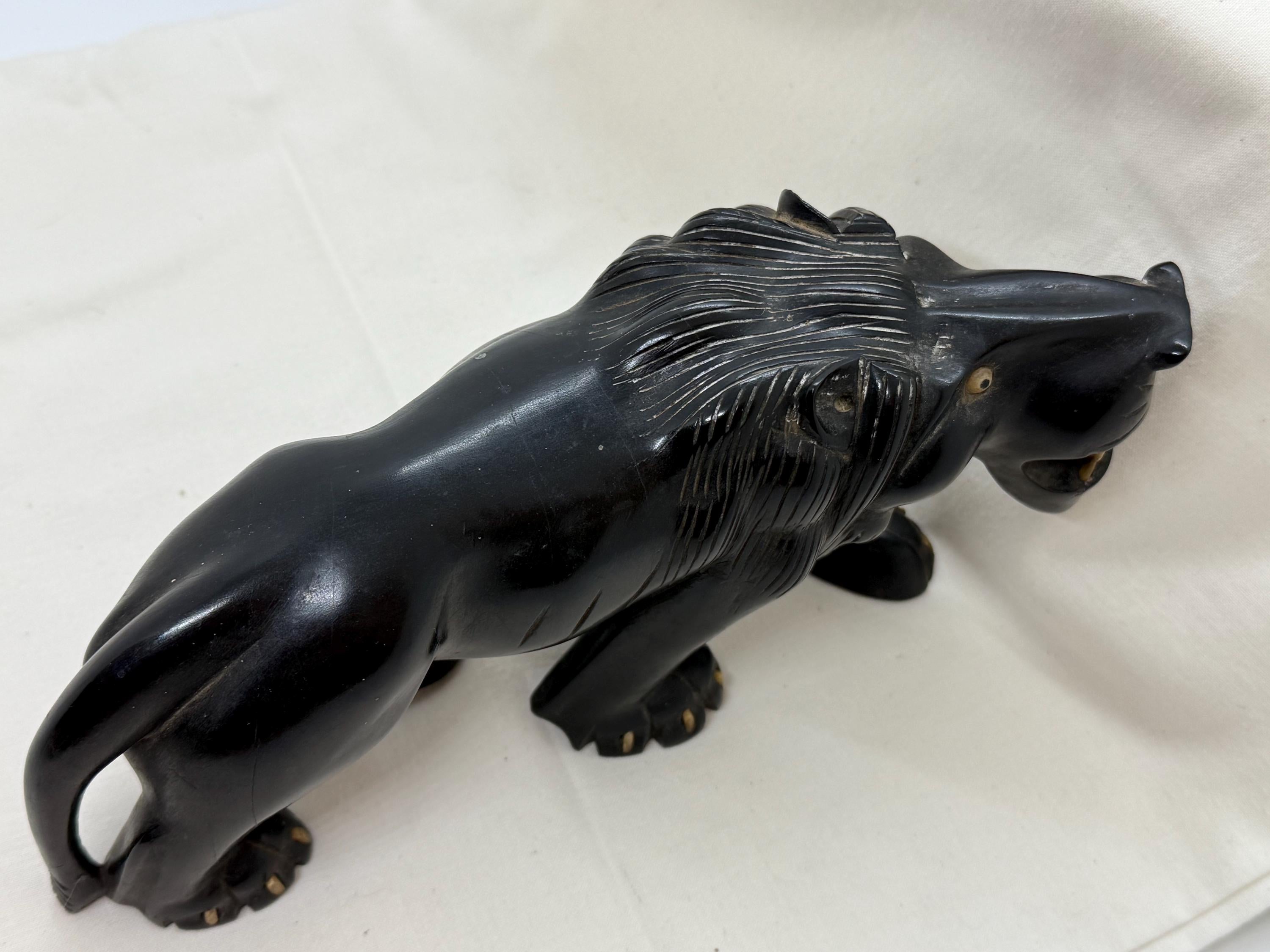 Vintage Hand Carved Ebony Lion