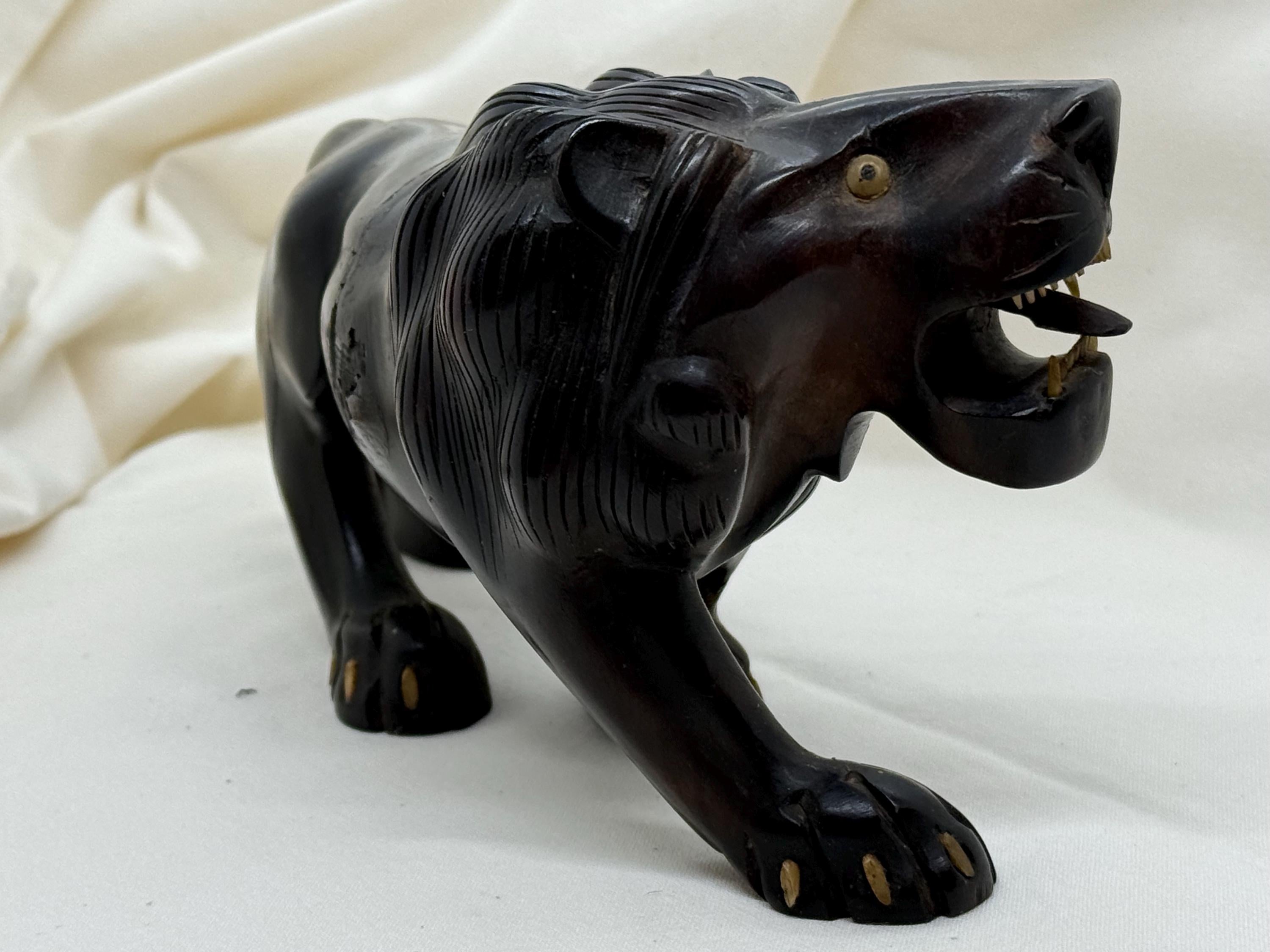 Vintage Hand Carved Ebony Lion (repaired)
