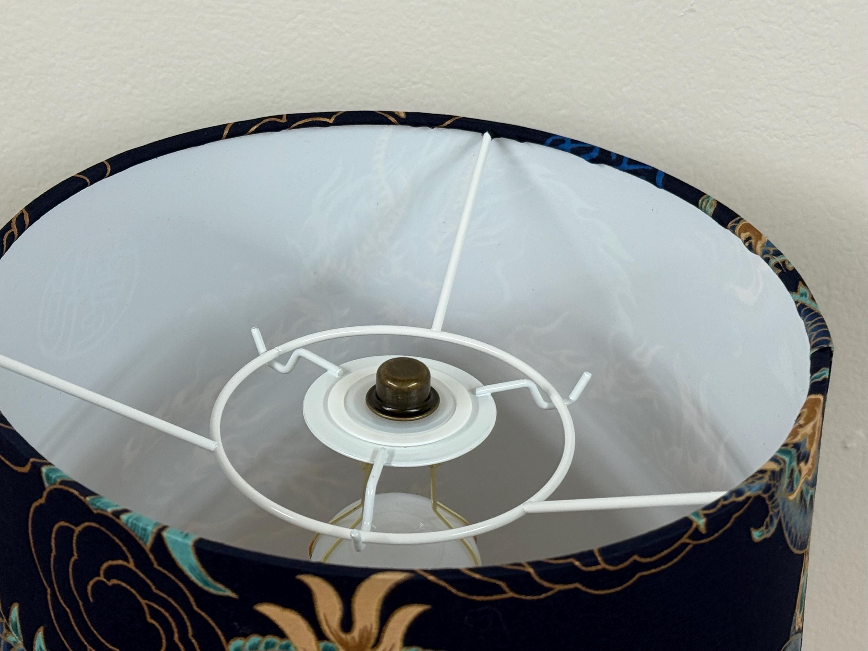 12” Medium Empire Lampshade in Navy and Gold Dragons