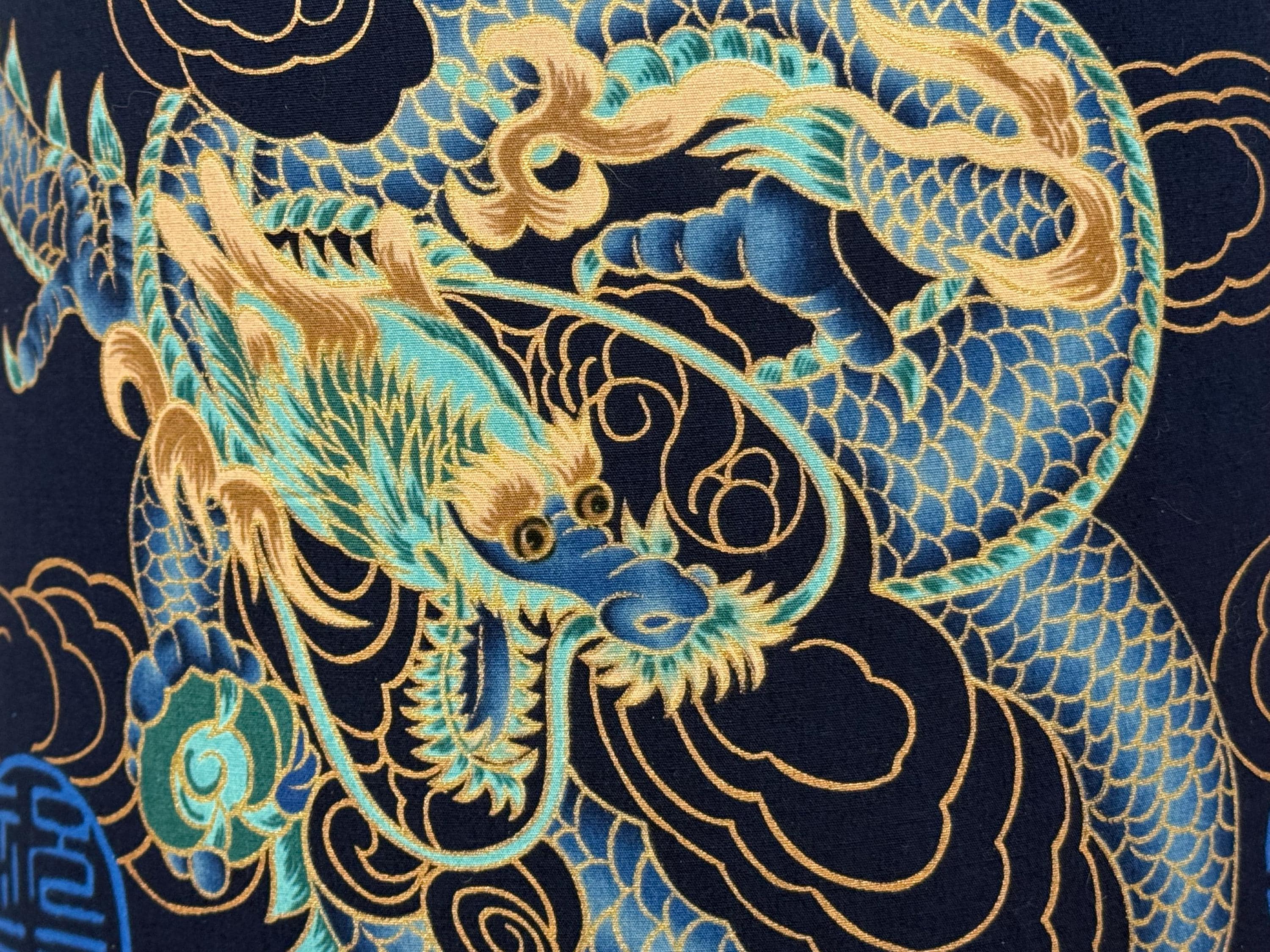 12” Medium Empire Lampshade in Navy and Gold Dragons