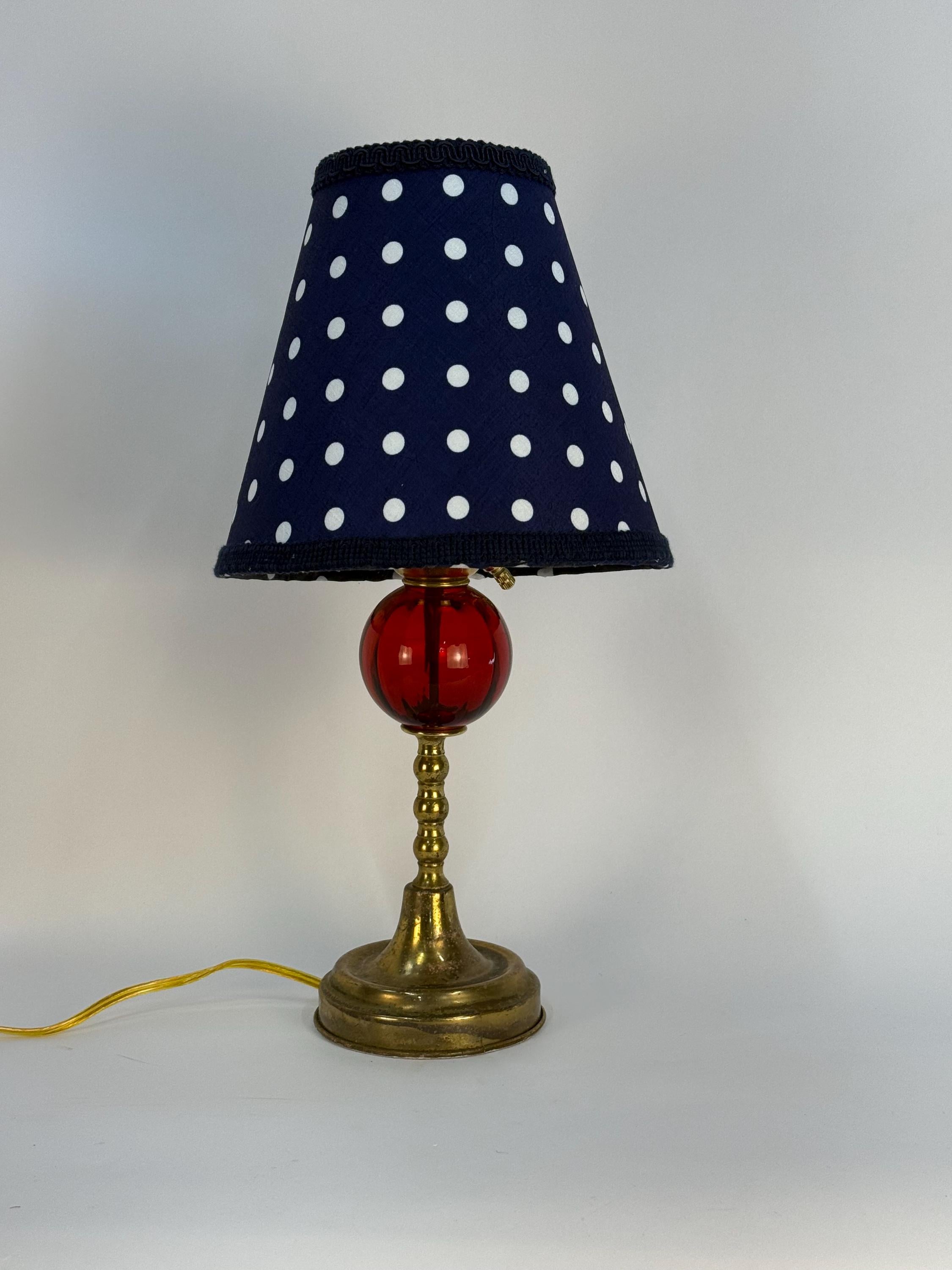 Small Red Glass and Brass Vintage Lamp