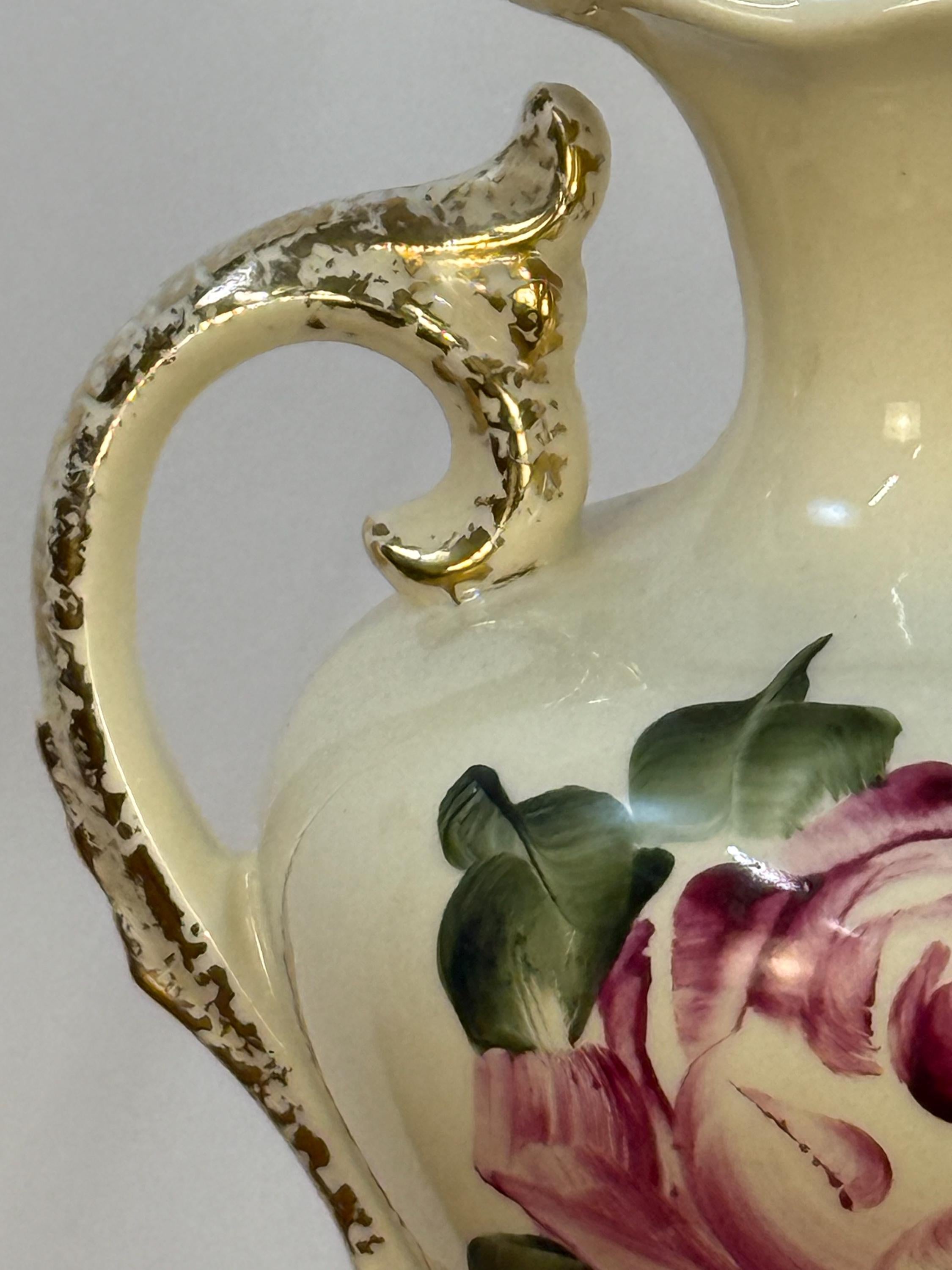 Antique Hand Painted Rose Ceramic Lamp