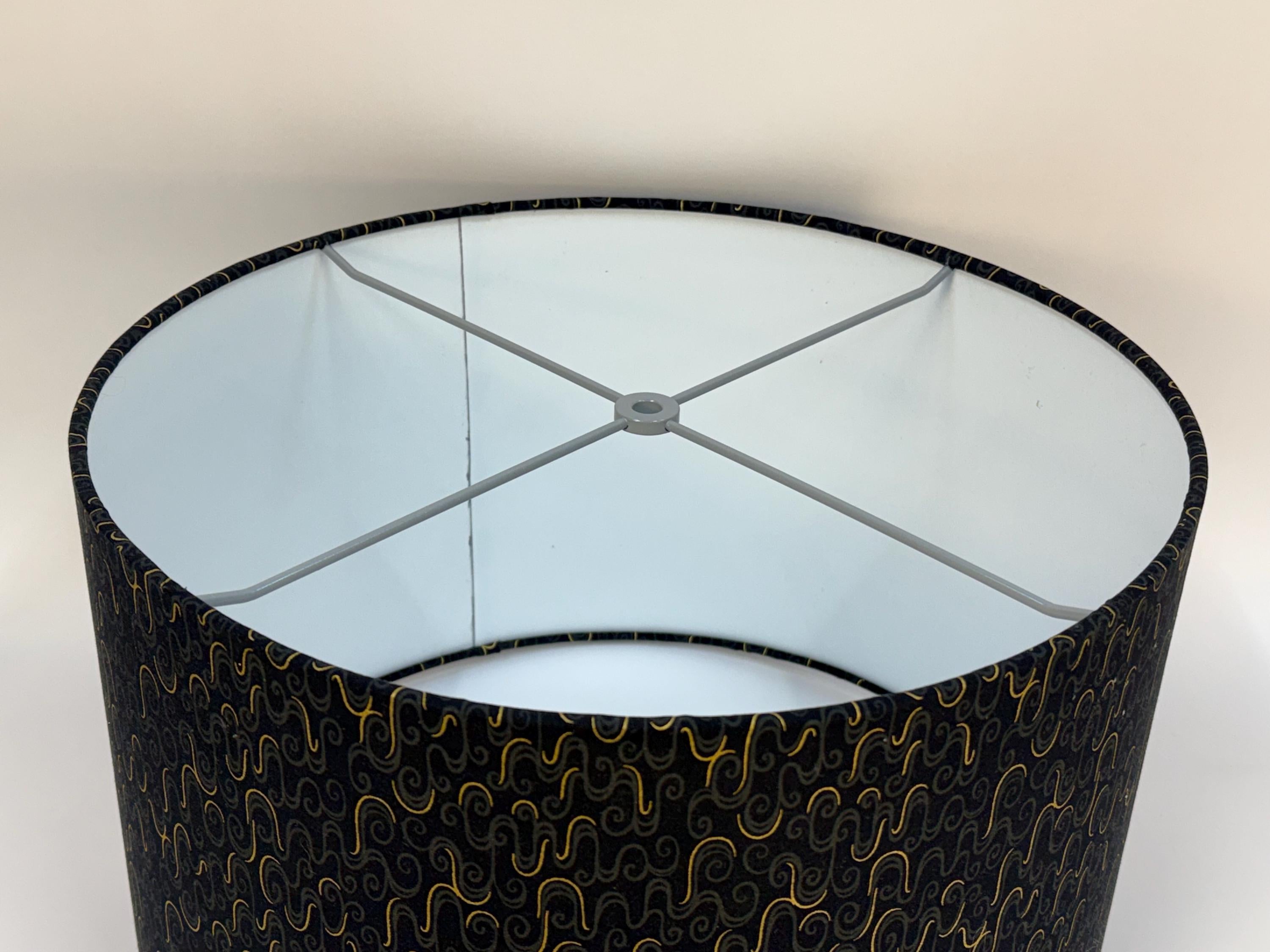 Black with Gold Metallic Accent Pattern Drum Lampshade - Available in 6, 8, 10, 12, 14, and 16 inch Sizes
