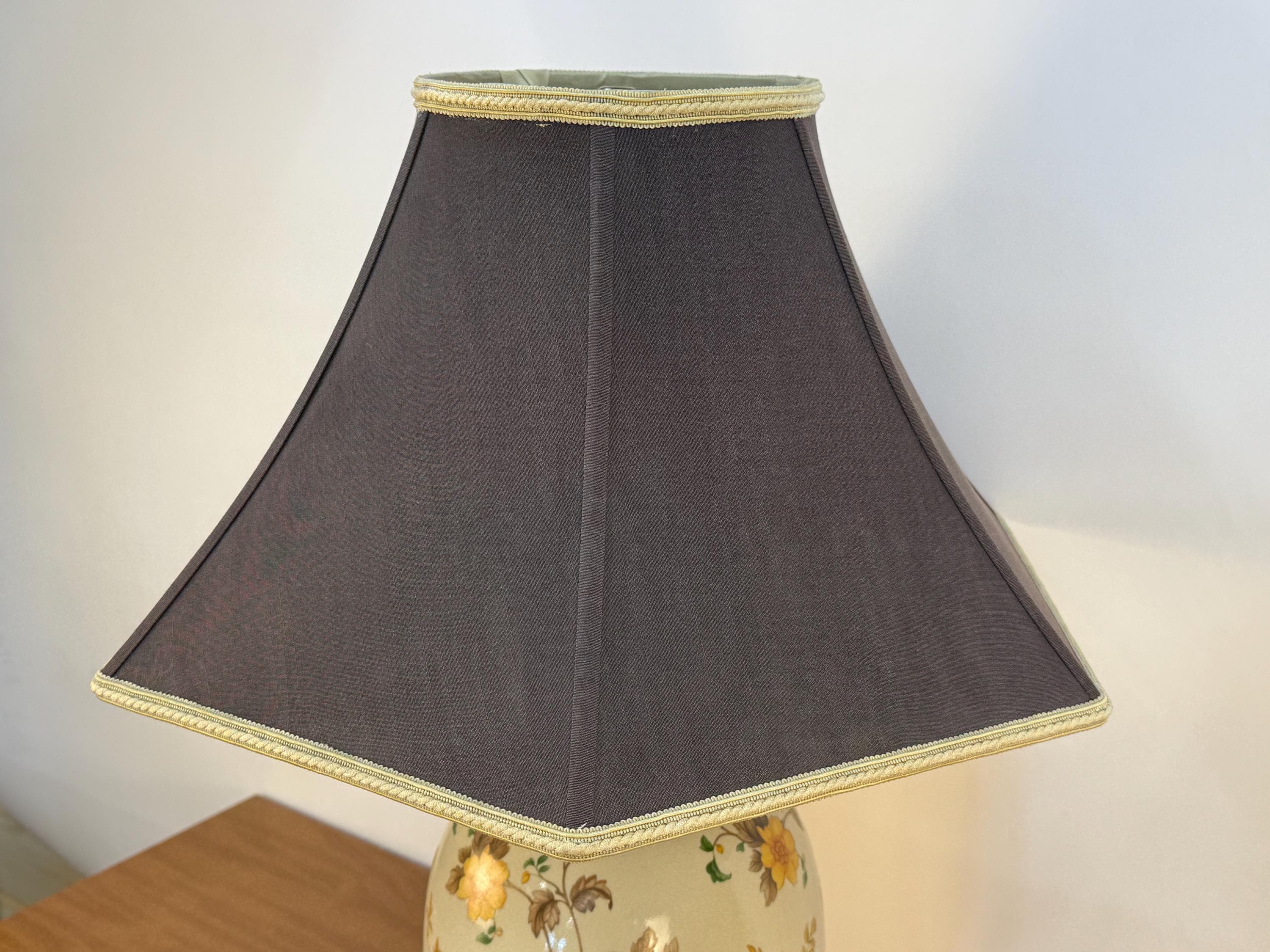 Vintage Chocolate Brown and Gold 16” Hexagon Lampshade