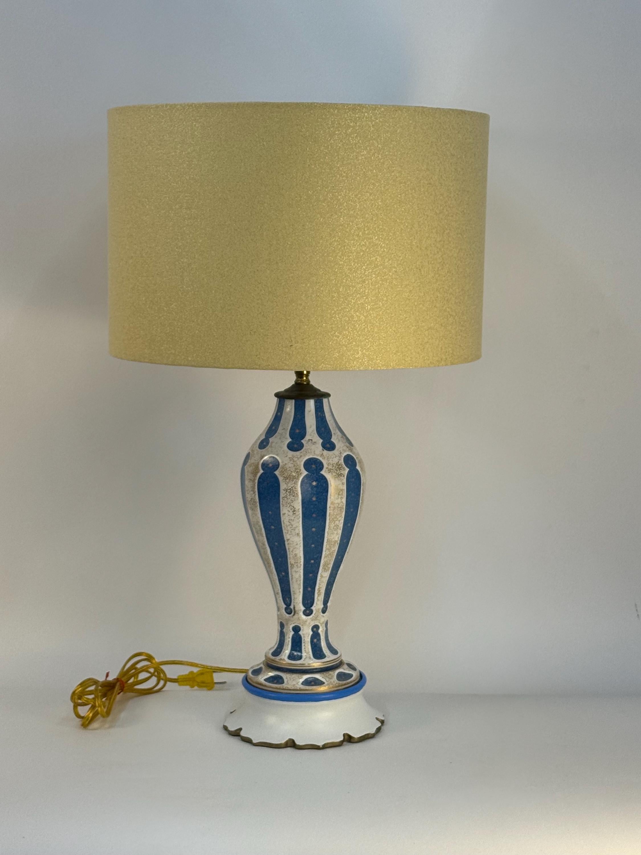 Vintage French Blue Opaline Lamp