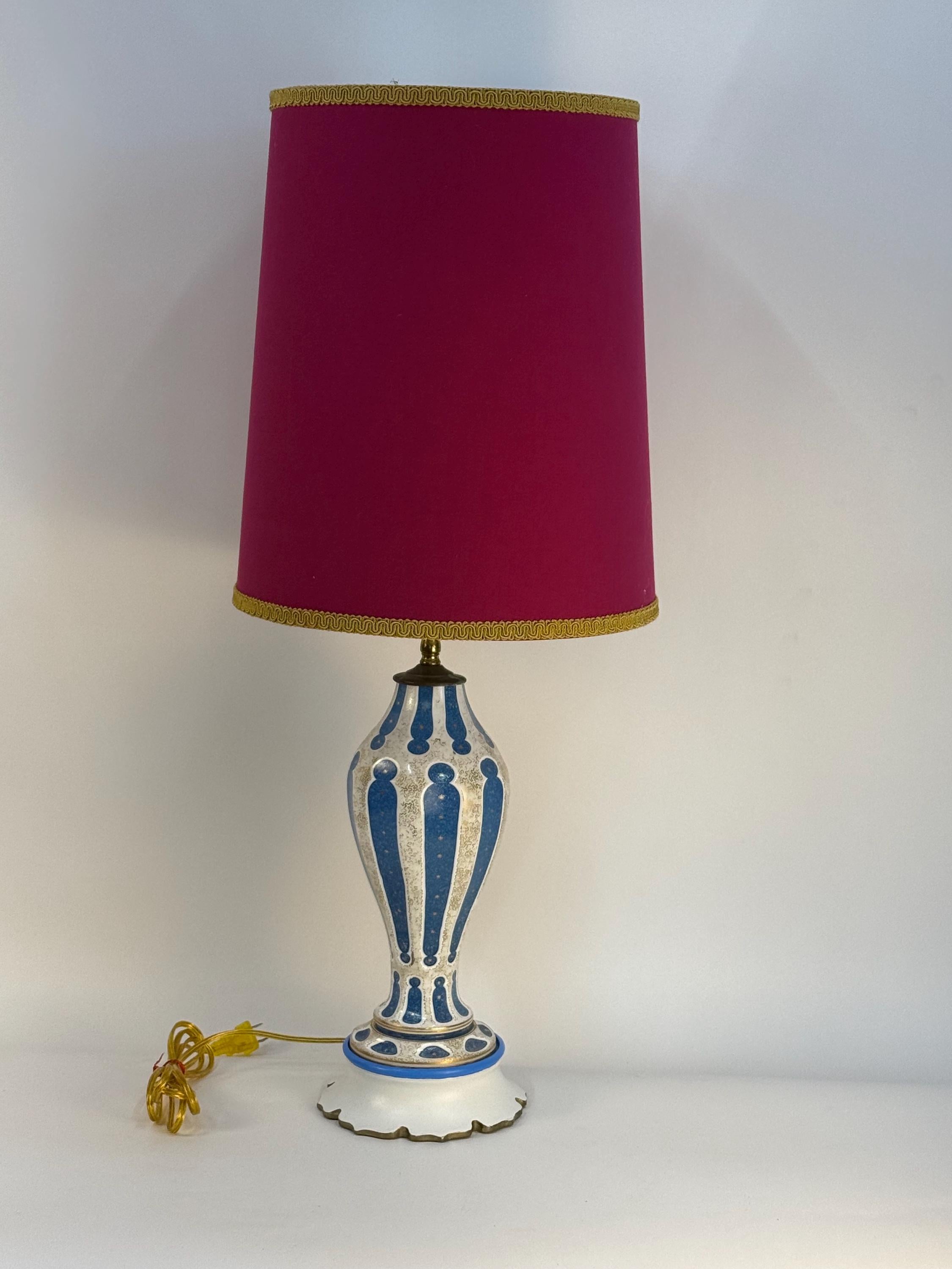 Vintage French Blue Opaline Lamp