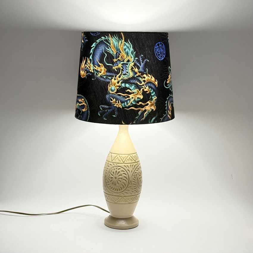 Pair of MCM Lamps, Beige with Gold