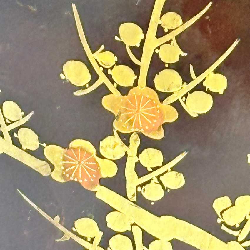 Brown Asian Lamp with Metallic Cherry Blossoms