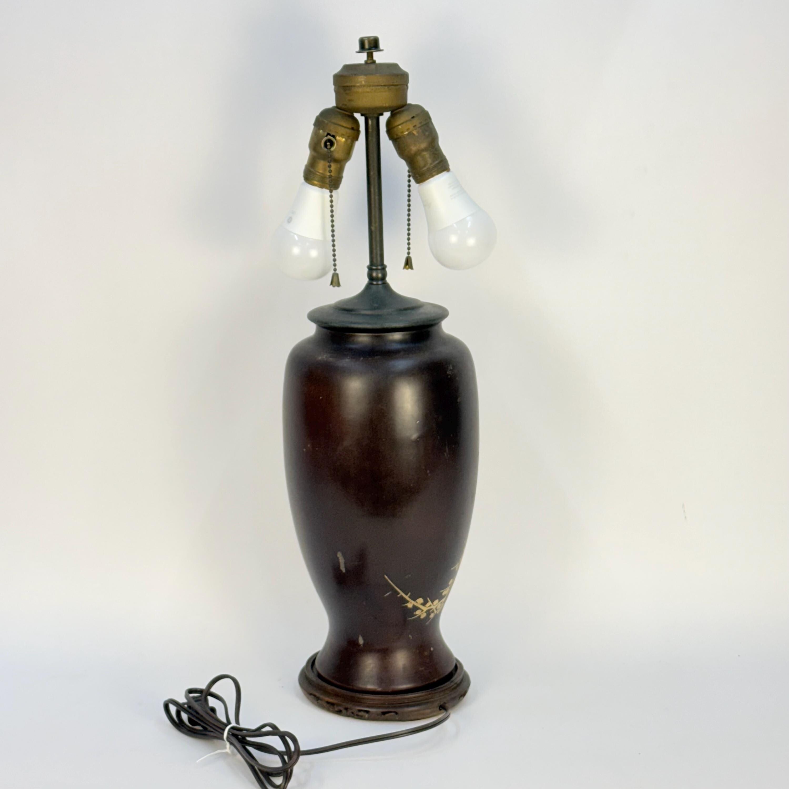 Brown Asian Lamp with Metallic Cherry Blossoms