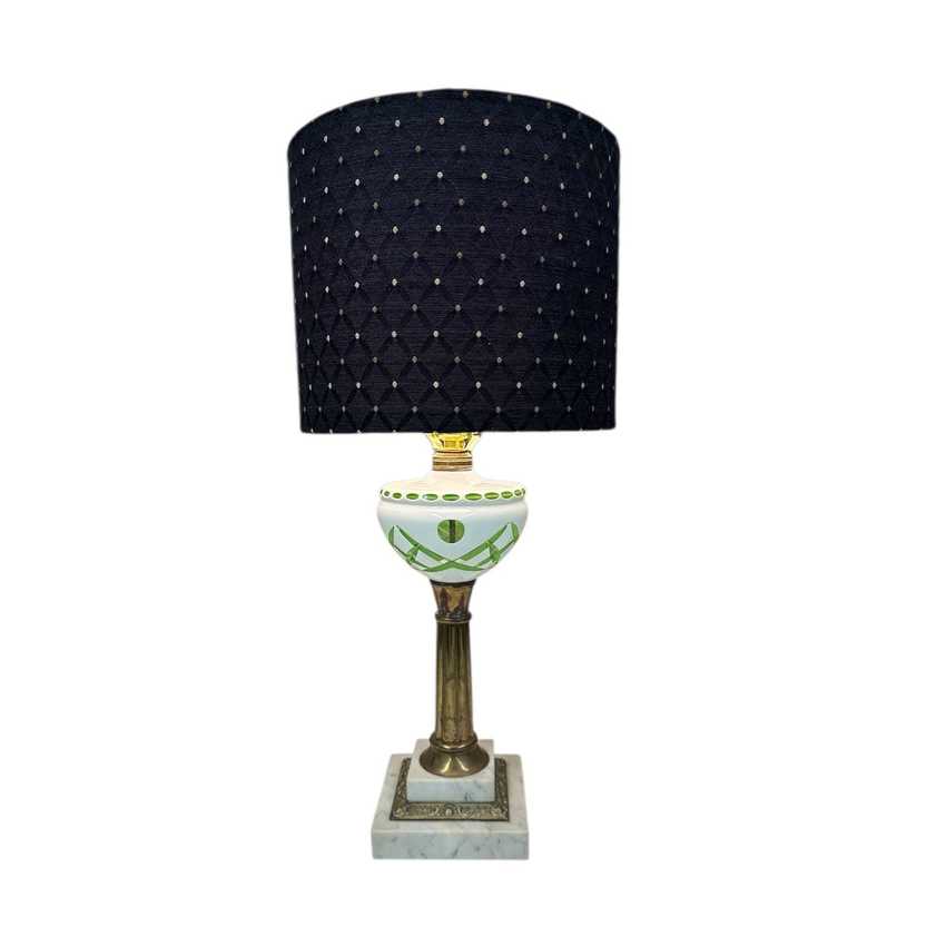 Bohemian Czech Emerald and White Cut Glass Lamp
