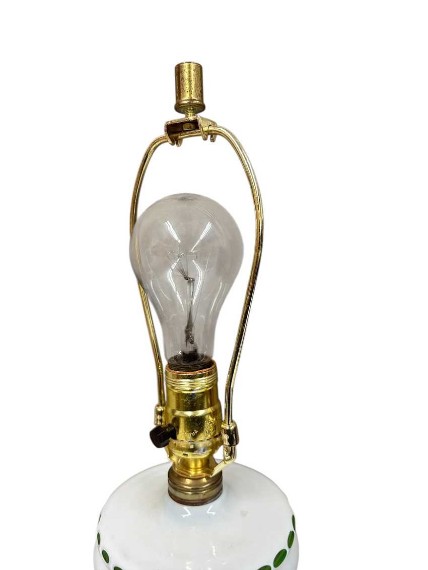 Bohemian Czech Emerald and White Cut Glass Lamp