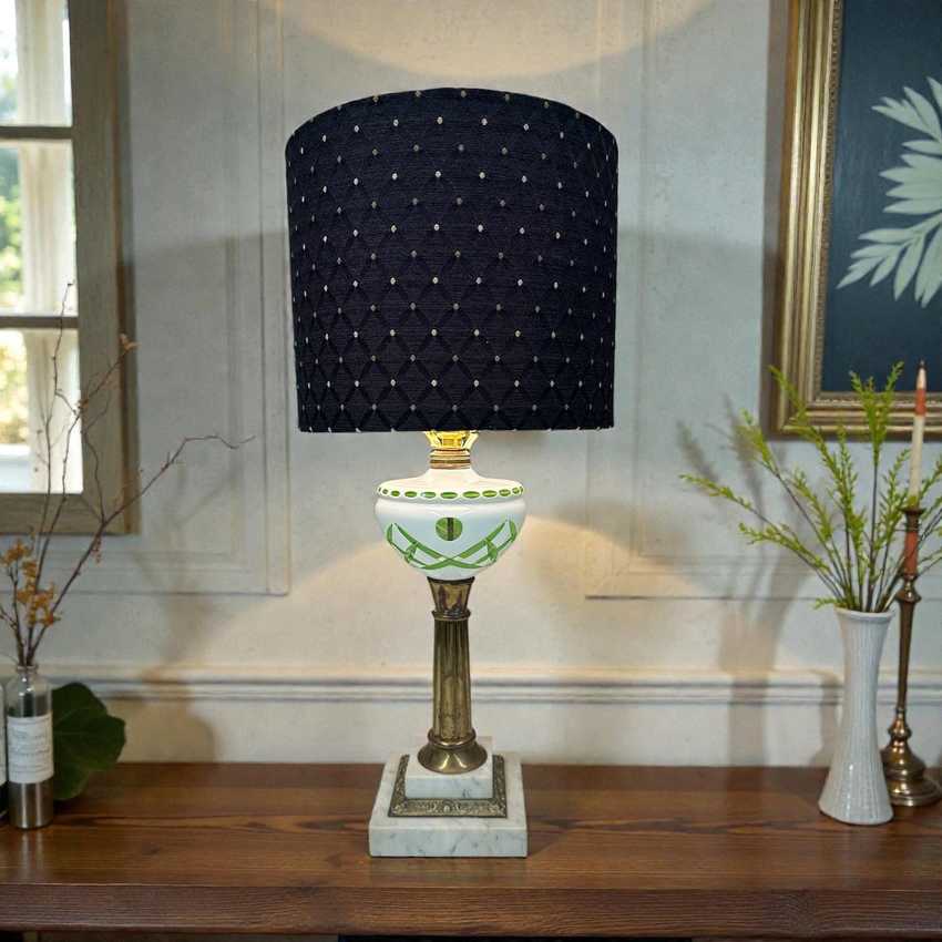 Bohemian Czech Emerald and White Cut Glass Lamp