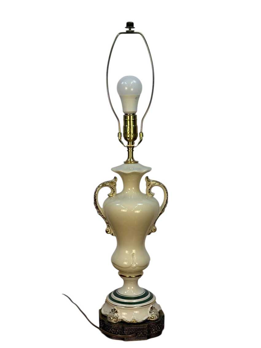 Antique Hand Painted Rose Ceramic Lamp